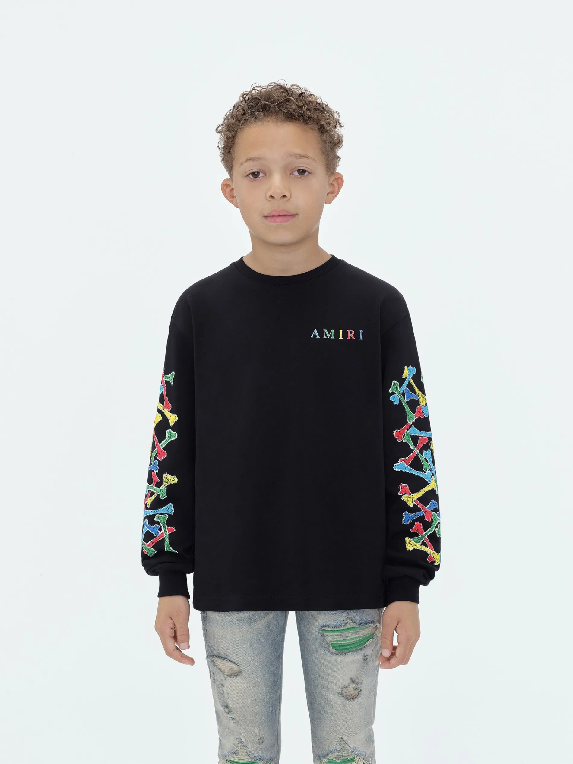 AMIRI Tees<BONES SCRIBBLE LONG SLEEVE TEE BLACK