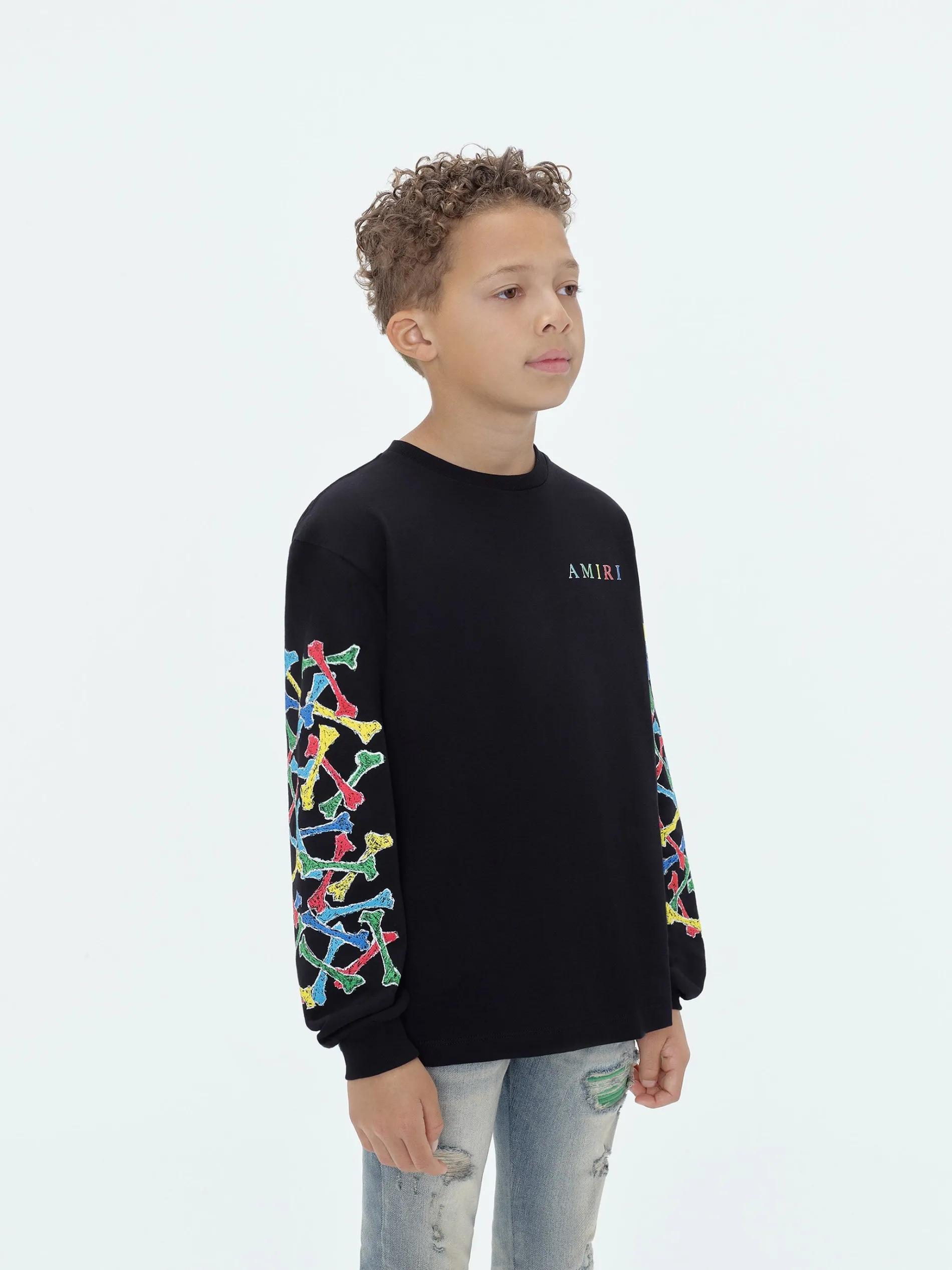 AMIRI Tees<BONES SCRIBBLE LONG SLEEVE TEE BLACK