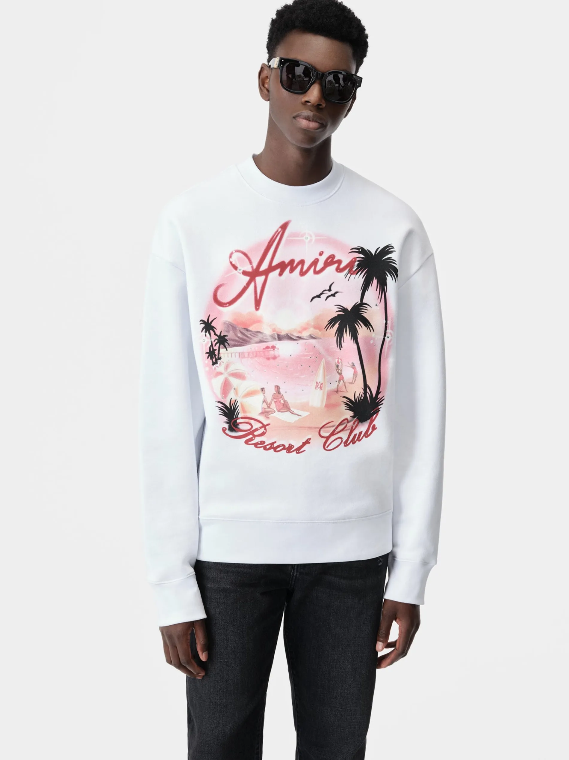 AMIRI Sweatshirts<PARADISE AIRBRUSH CREW White