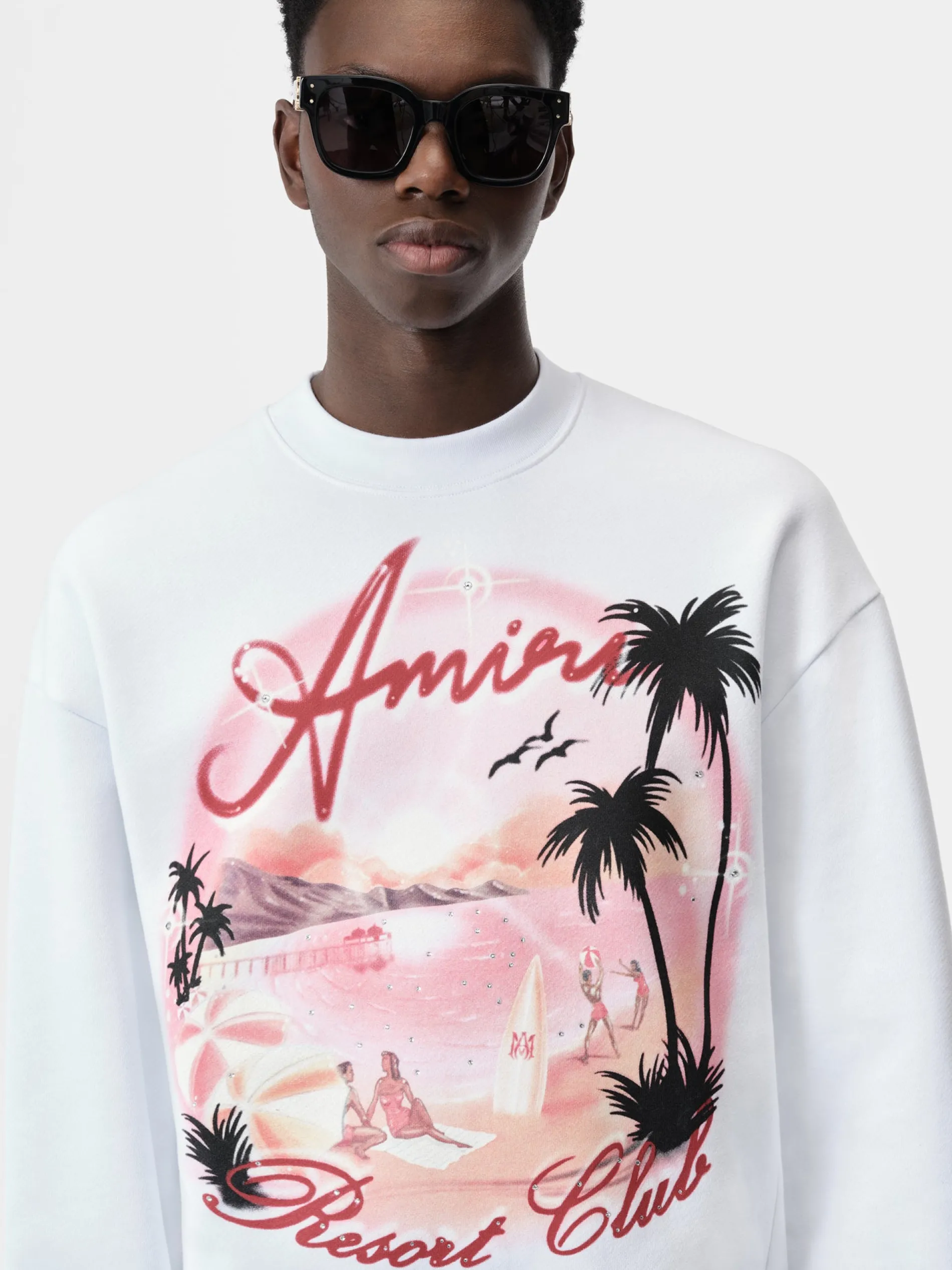 AMIRI Sweatshirts<PARADISE AIRBRUSH CREW White