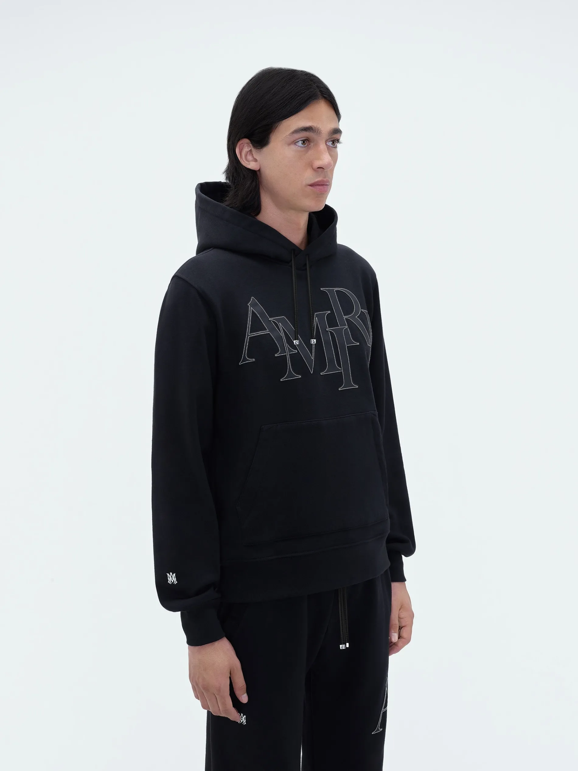 AMIRI Sweatshirts<STAGGERED LOGO HOODIE BLACK
