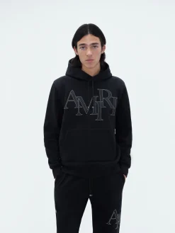 AMIRI Sweatshirts<STAGGERED LOGO HOODIE BLACK