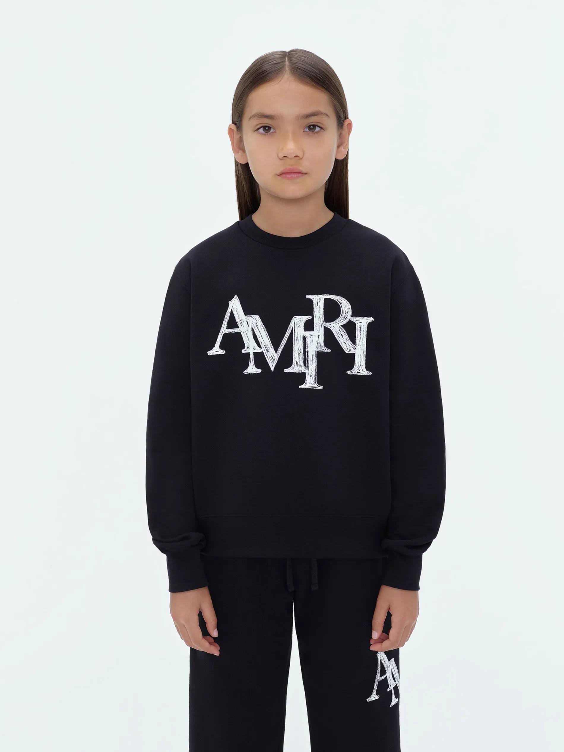 AMIRI Sweatshirts<STAGGERED SCRIBBLE CREWNECK BLACK