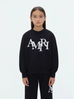 AMIRI Sweatshirts<STAGGERED SCRIBBLE CREWNECK BLACK
