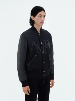 AMIRI Outerwear<STAGGERED VARSITY JACKET BLACK