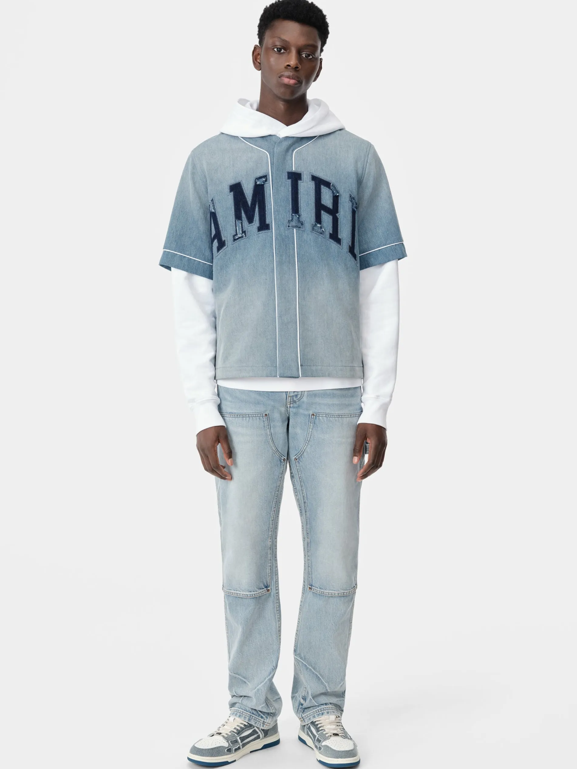 AMIRI Denim<SUNFADED BASEBALL SHIRT PERFECT INDIGO