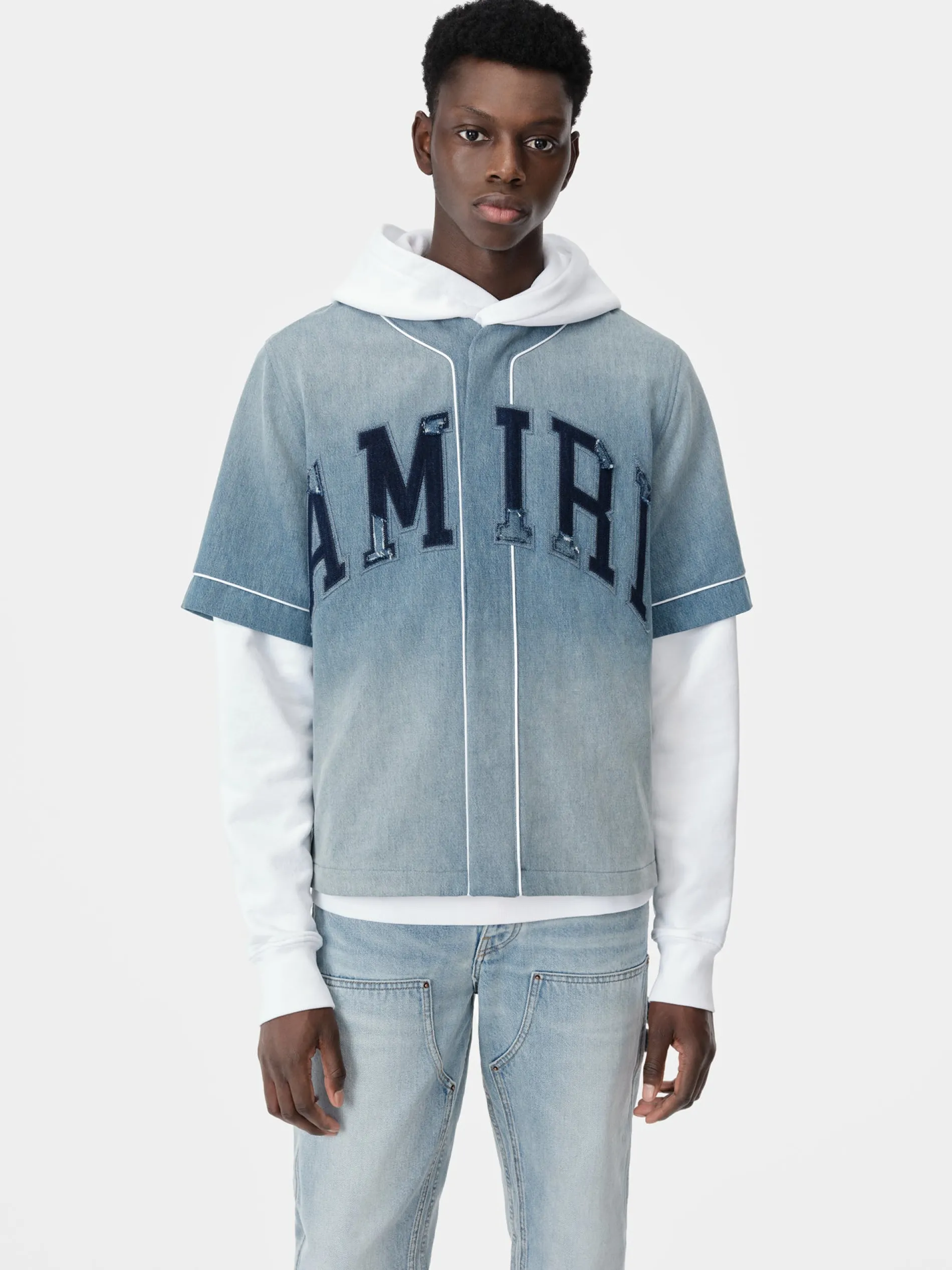 AMIRI Denim<SUNFADED BASEBALL SHIRT PERFECT INDIGO