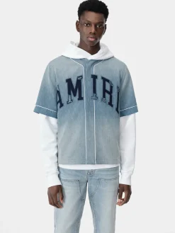 AMIRI Denim<SUNFADED BASEBALL SHIRT PERFECT INDIGO