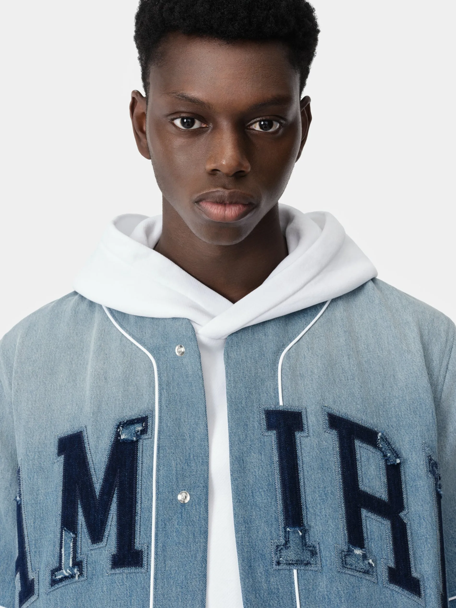AMIRI Denim<SUNFADED BASEBALL SHIRT PERFECT INDIGO