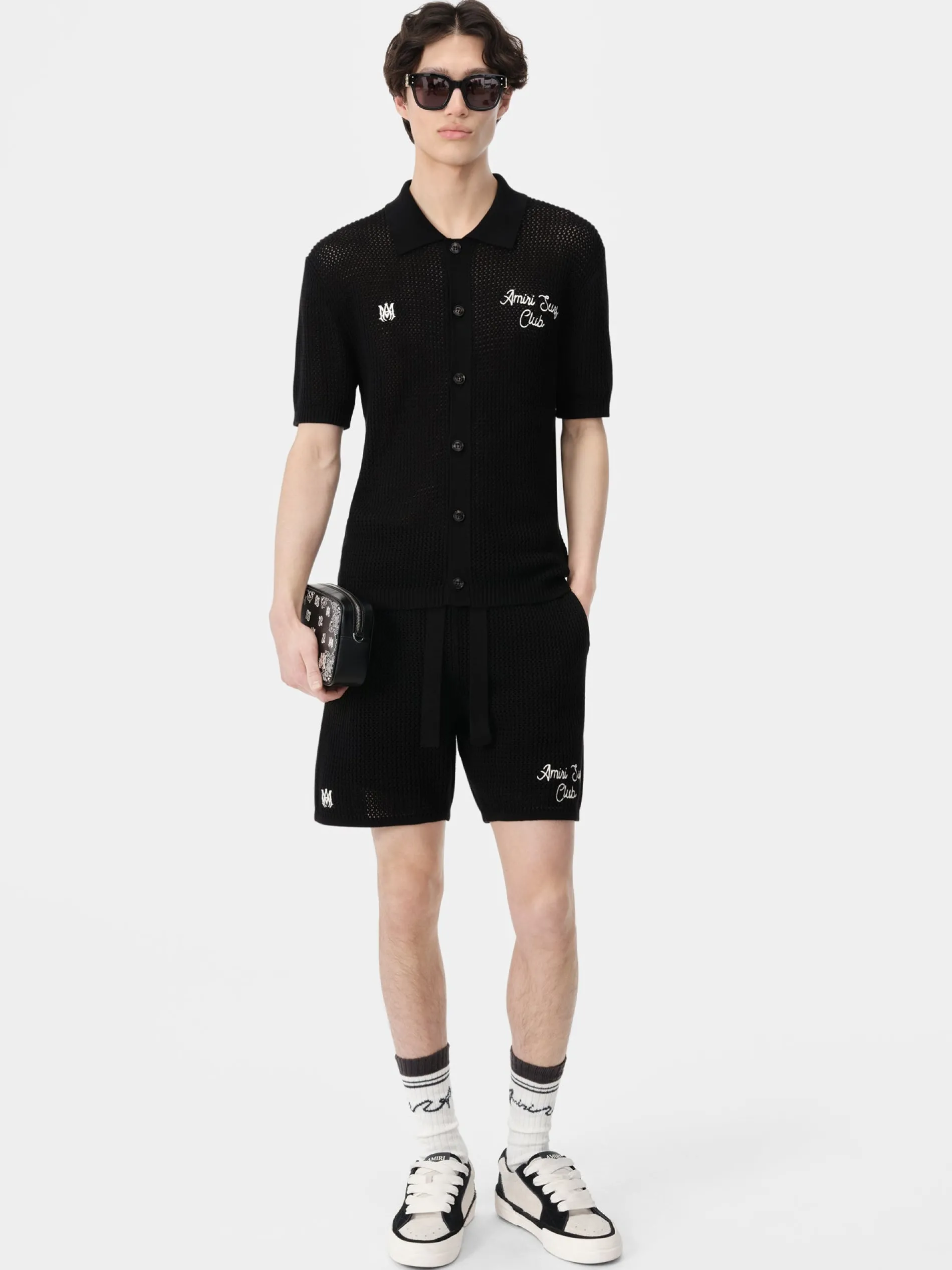 AMIRI Knitwear|Shirts<SURF CLUB CROTCHET POLO BLACK