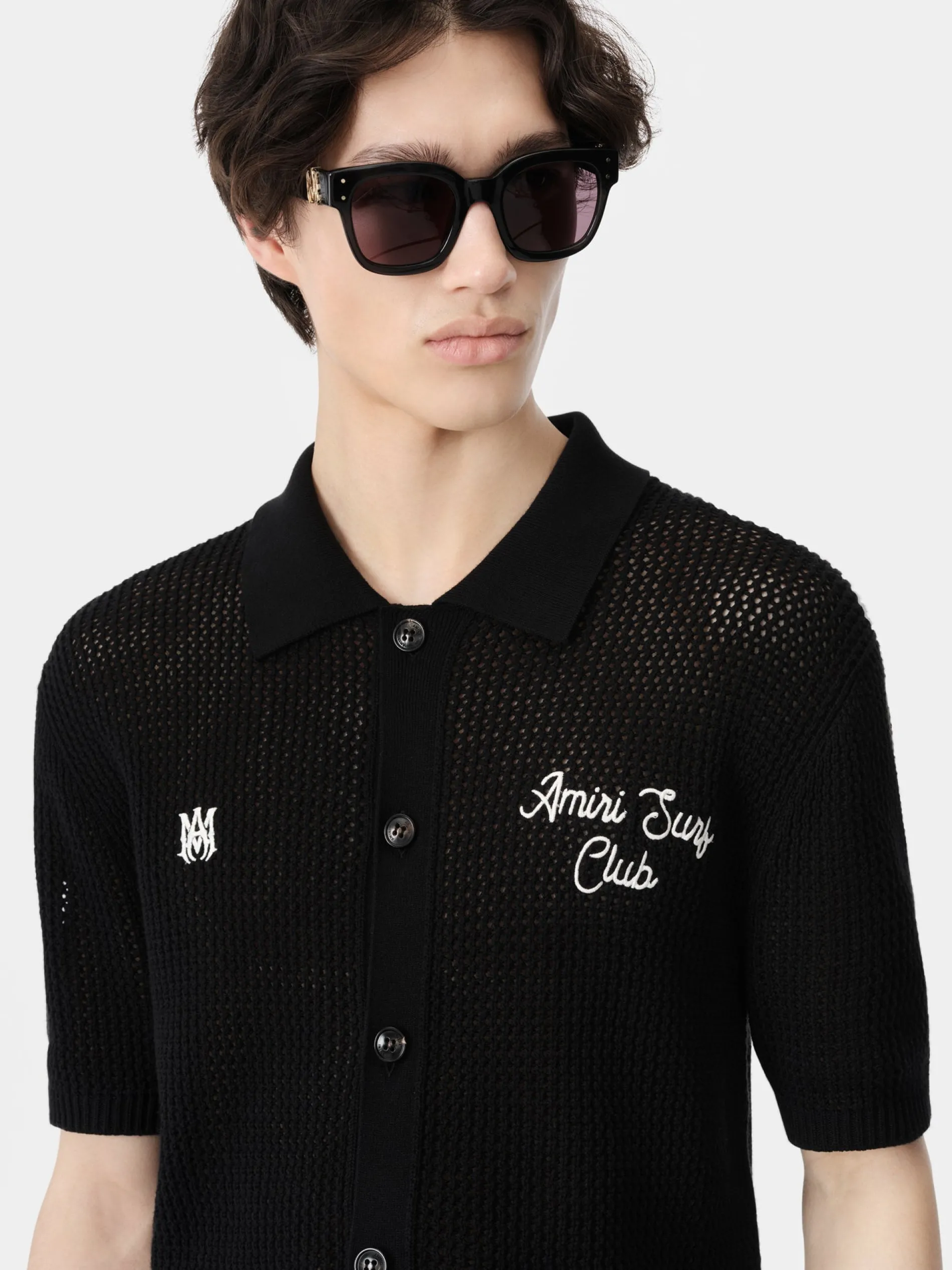 AMIRI Knitwear|Shirts<SURF CLUB CROTCHET POLO BLACK