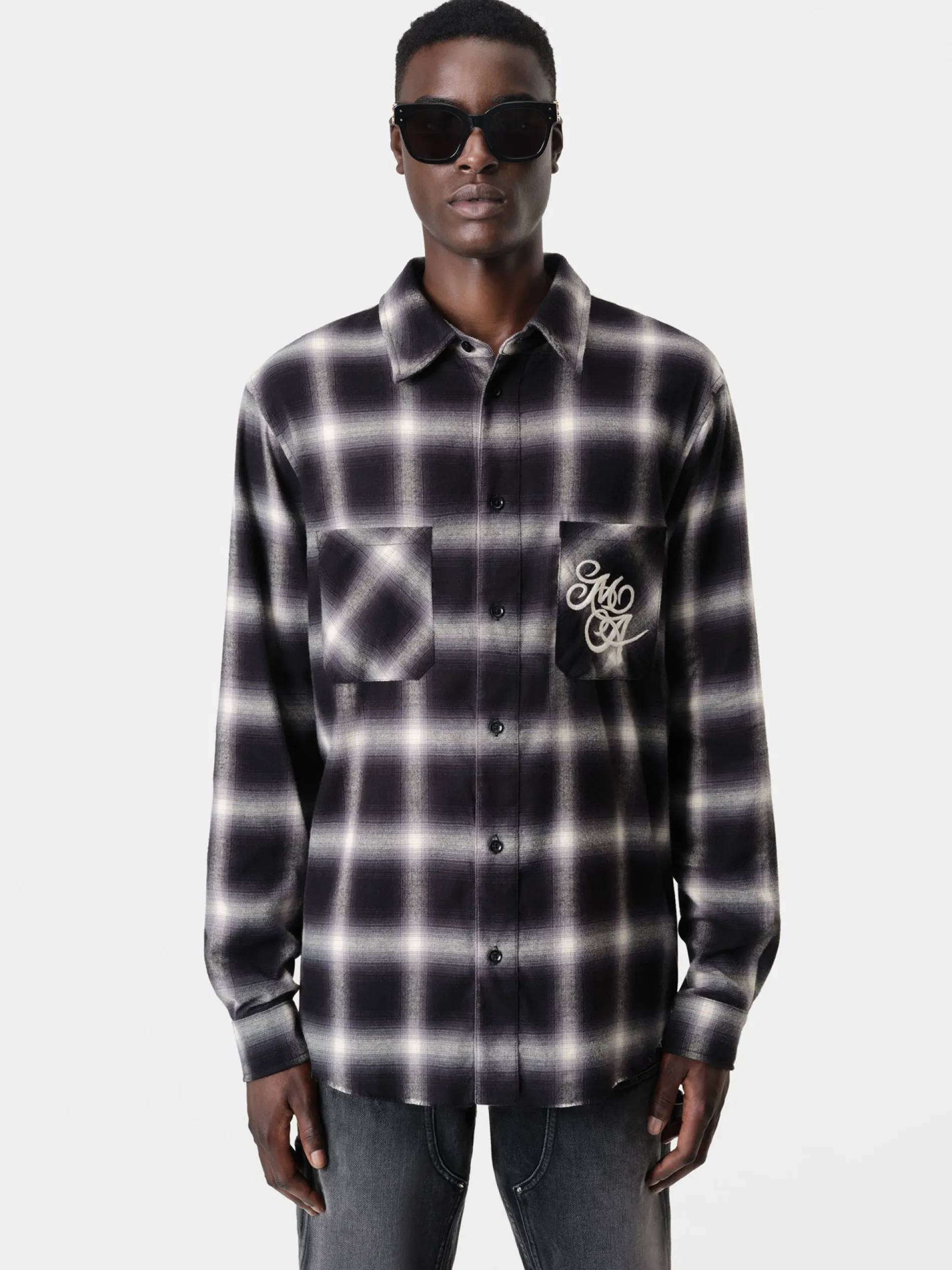 AMIRI Shirts<SWIRL FLANNEL SHIRT BLACK