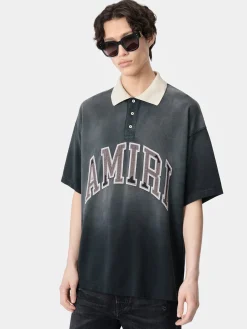 AMIRI Tees<VINTAGE OVERSIZED POLO BLACK