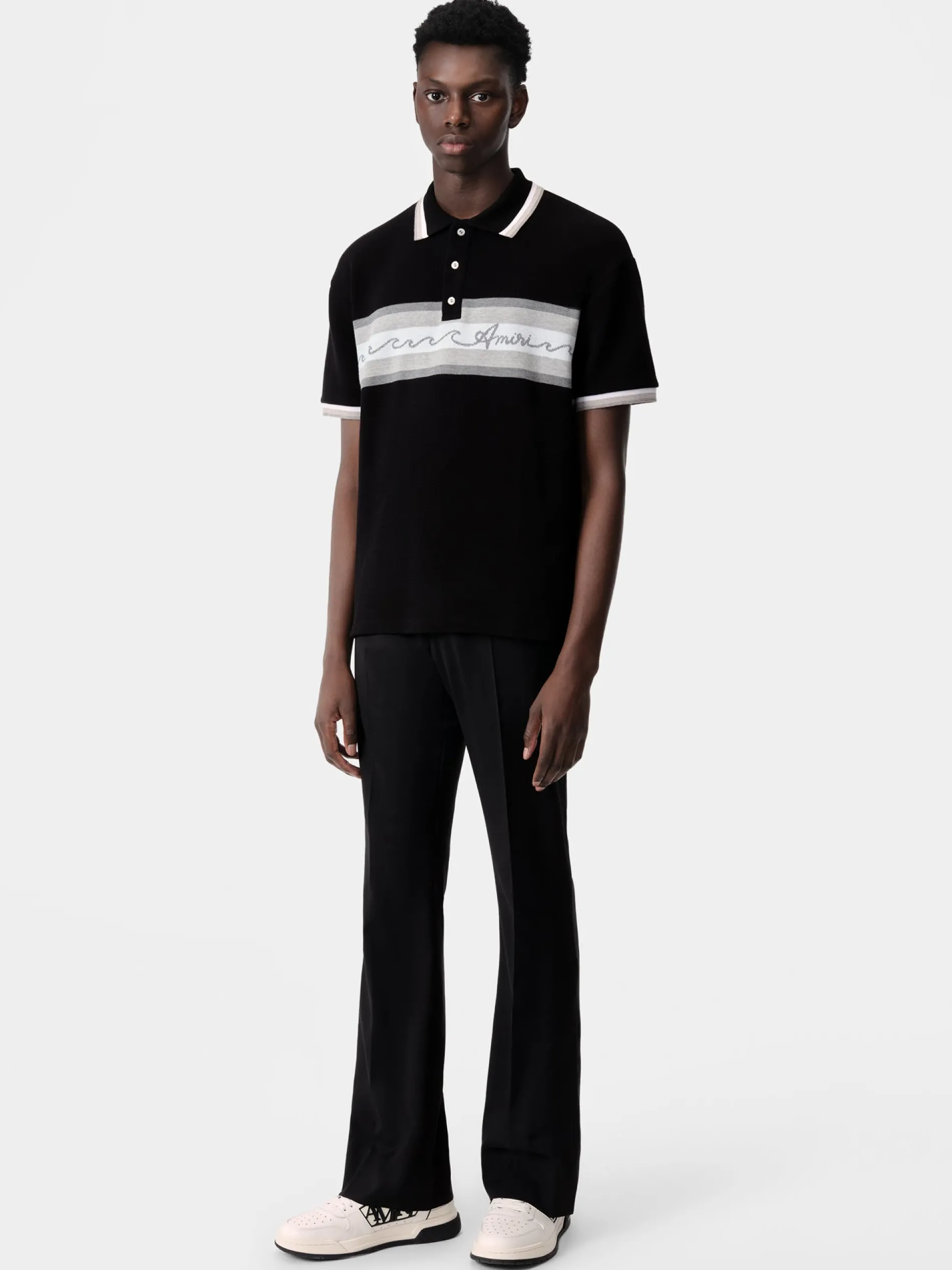 AMIRI Tees<WAVE BAJA STRIPE POLO BLACK