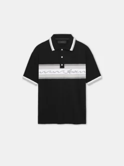 AMIRI Tees<WAVE BAJA STRIPE POLO BLACK