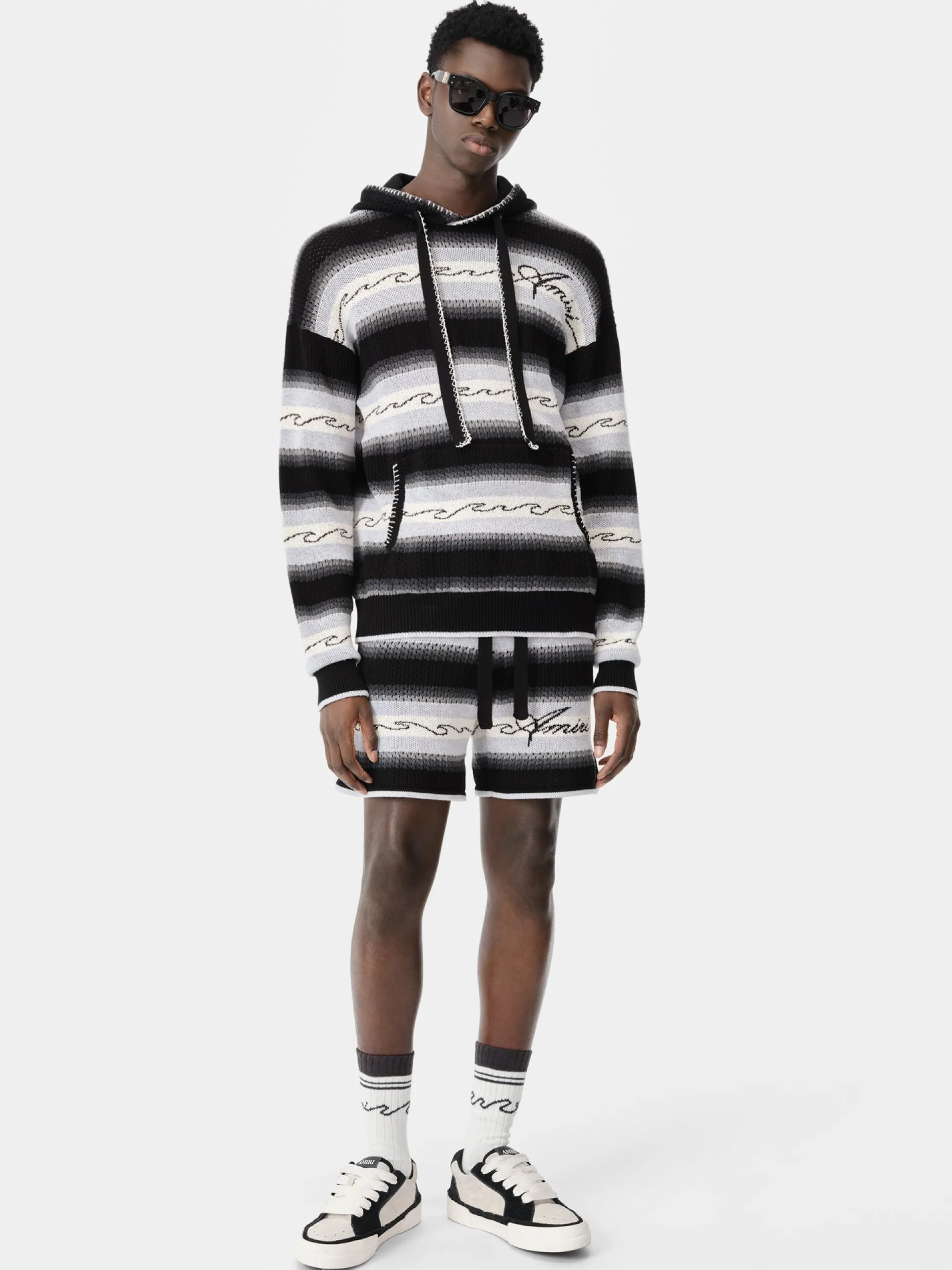 AMIRI Knitwear|Shorts & Sweatpants<WAVE BAJA STRIPE SHORT BLACK