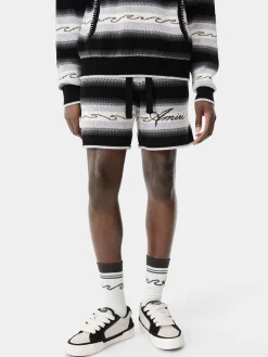 AMIRI Knitwear|Shorts & Sweatpants<WAVE BAJA STRIPE SHORT BLACK
