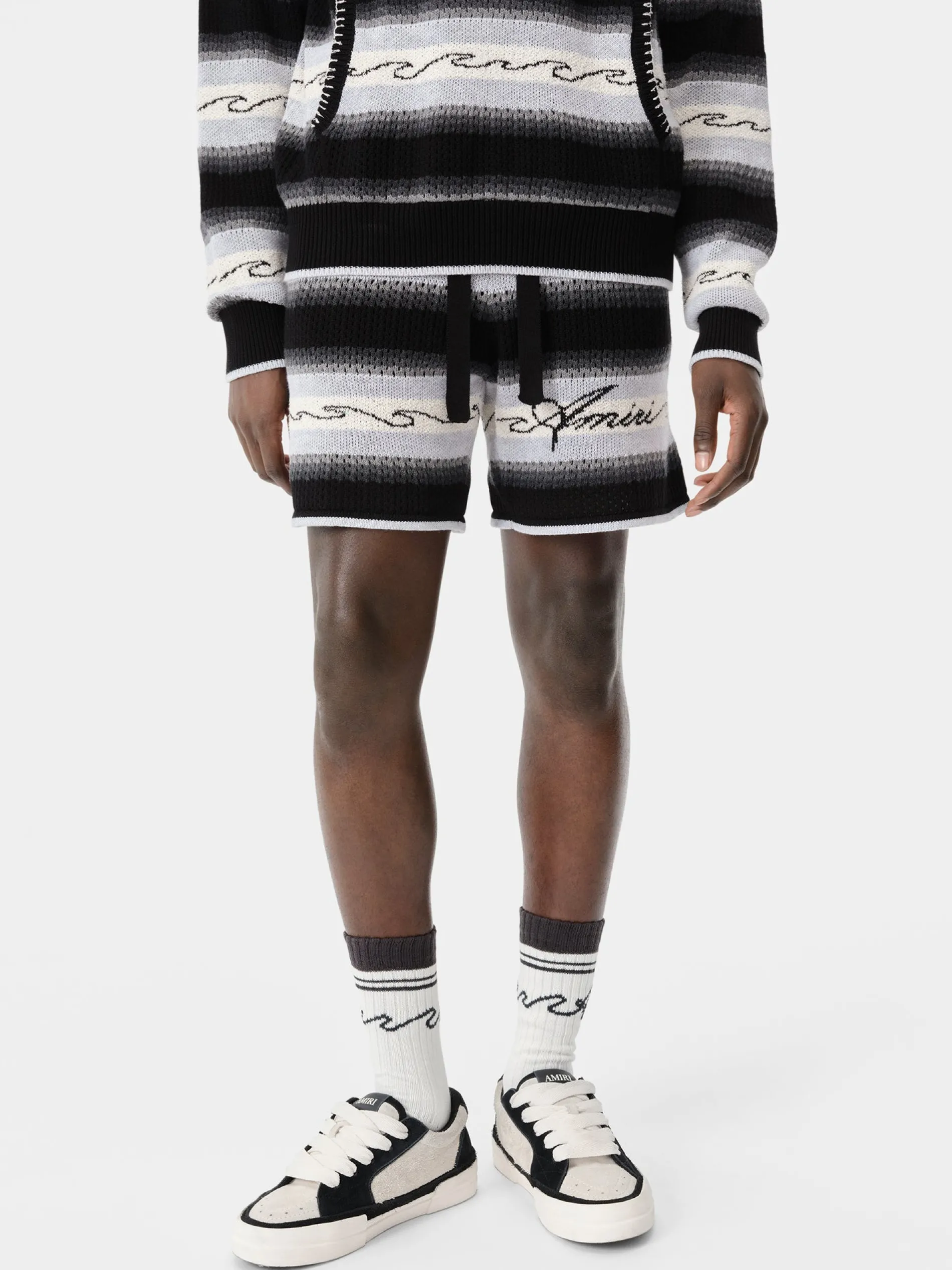 AMIRI Knitwear|Shorts & Sweatpants<WAVE BAJA STRIPE SHORT BLACK