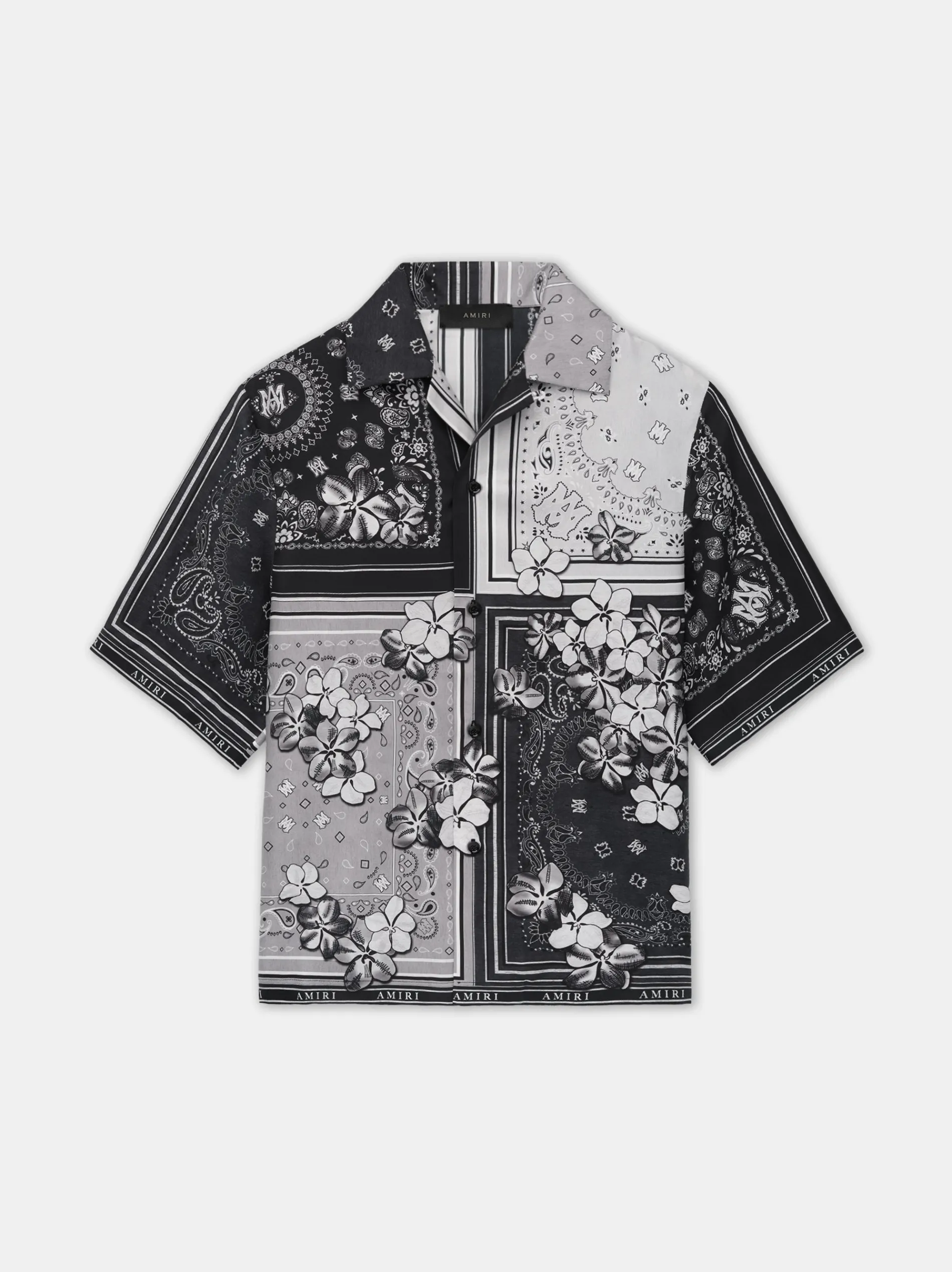 AMIRI Shirts<BANDANA FLORAL BOWLING SHIRT BLACK
