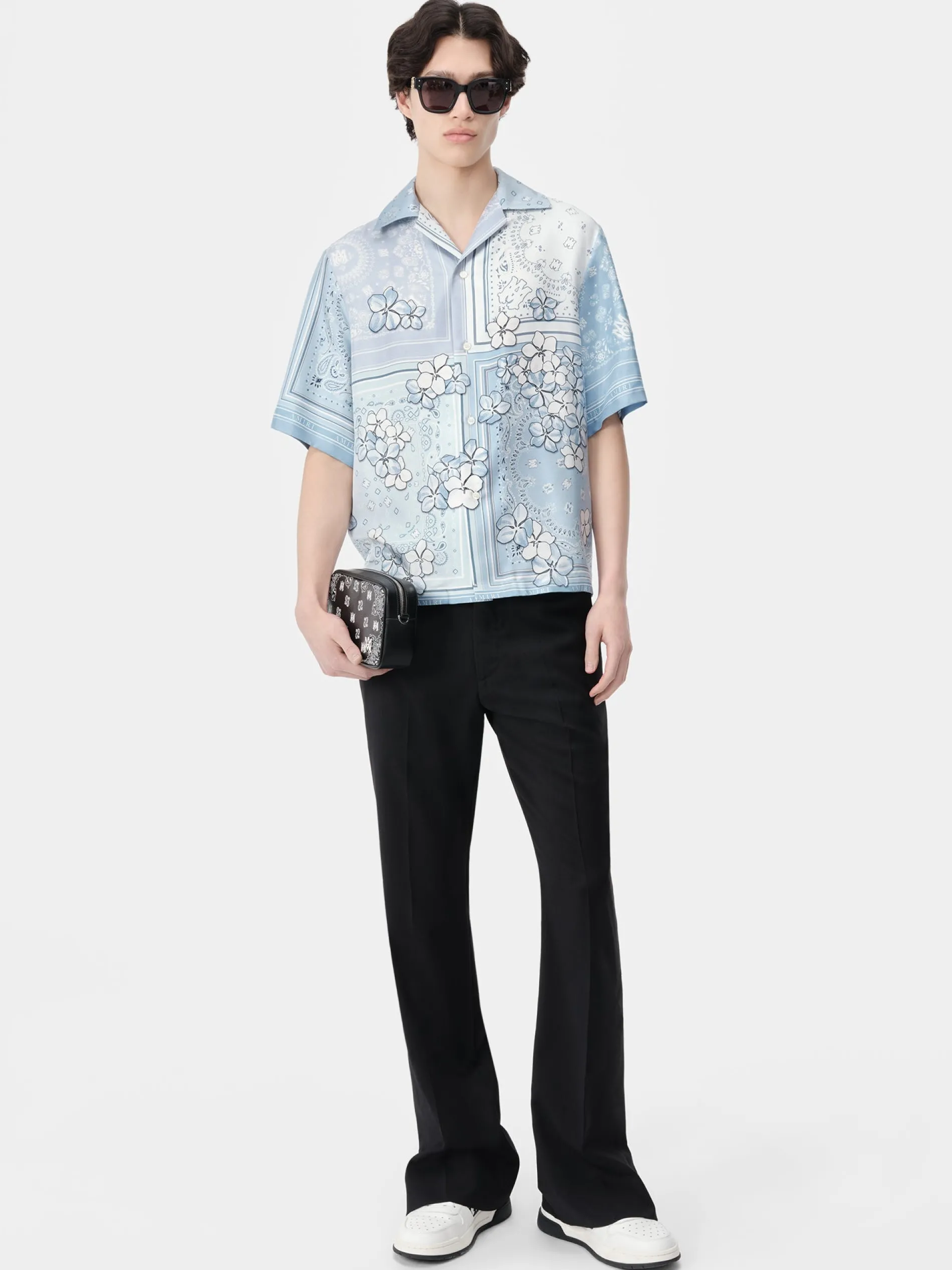 AMIRI Shirts<BANDANA FLORAL BOWLING SHIRT Cerulean