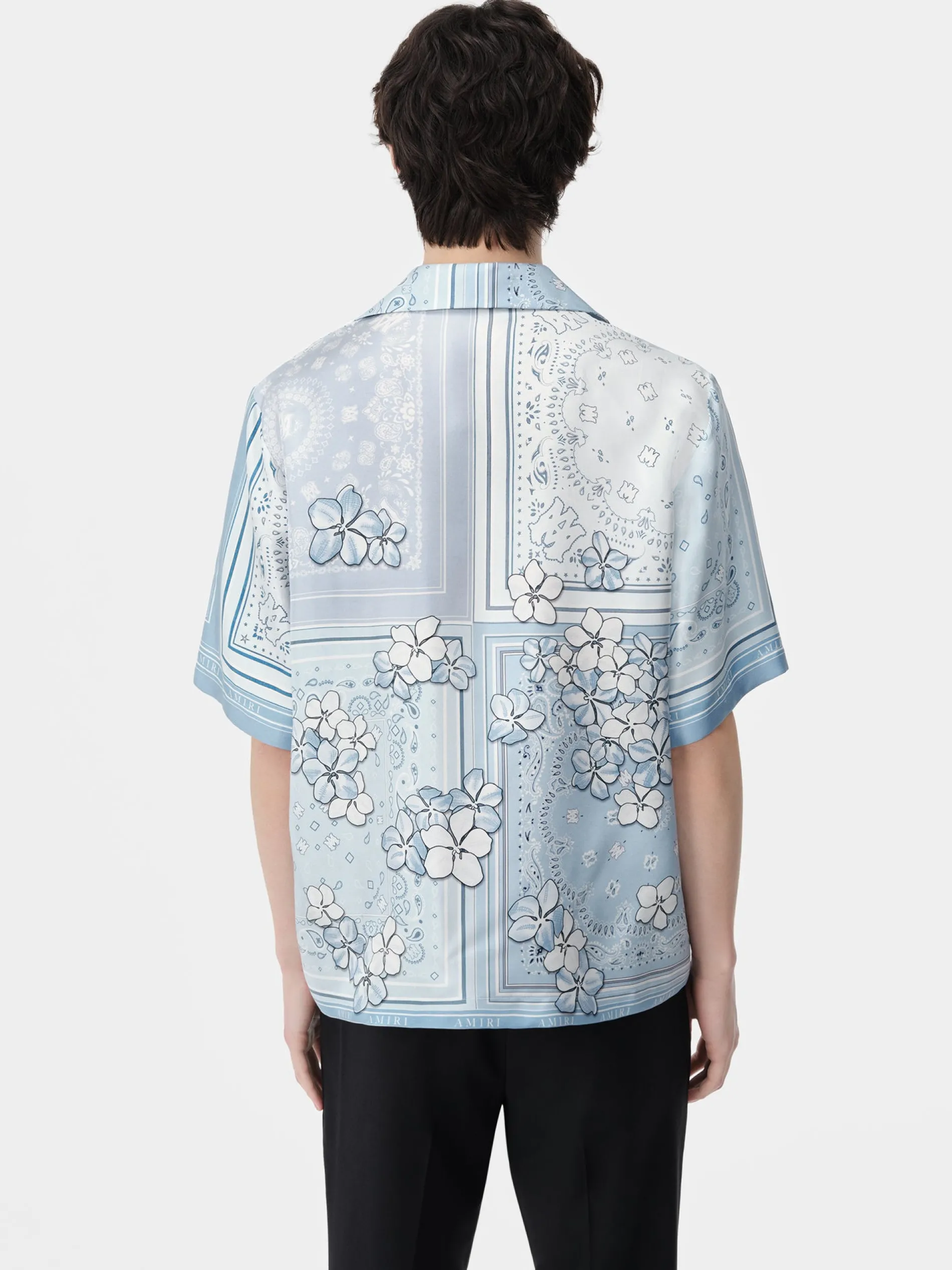 AMIRI Shirts<BANDANA FLORAL BOWLING SHIRT Cerulean