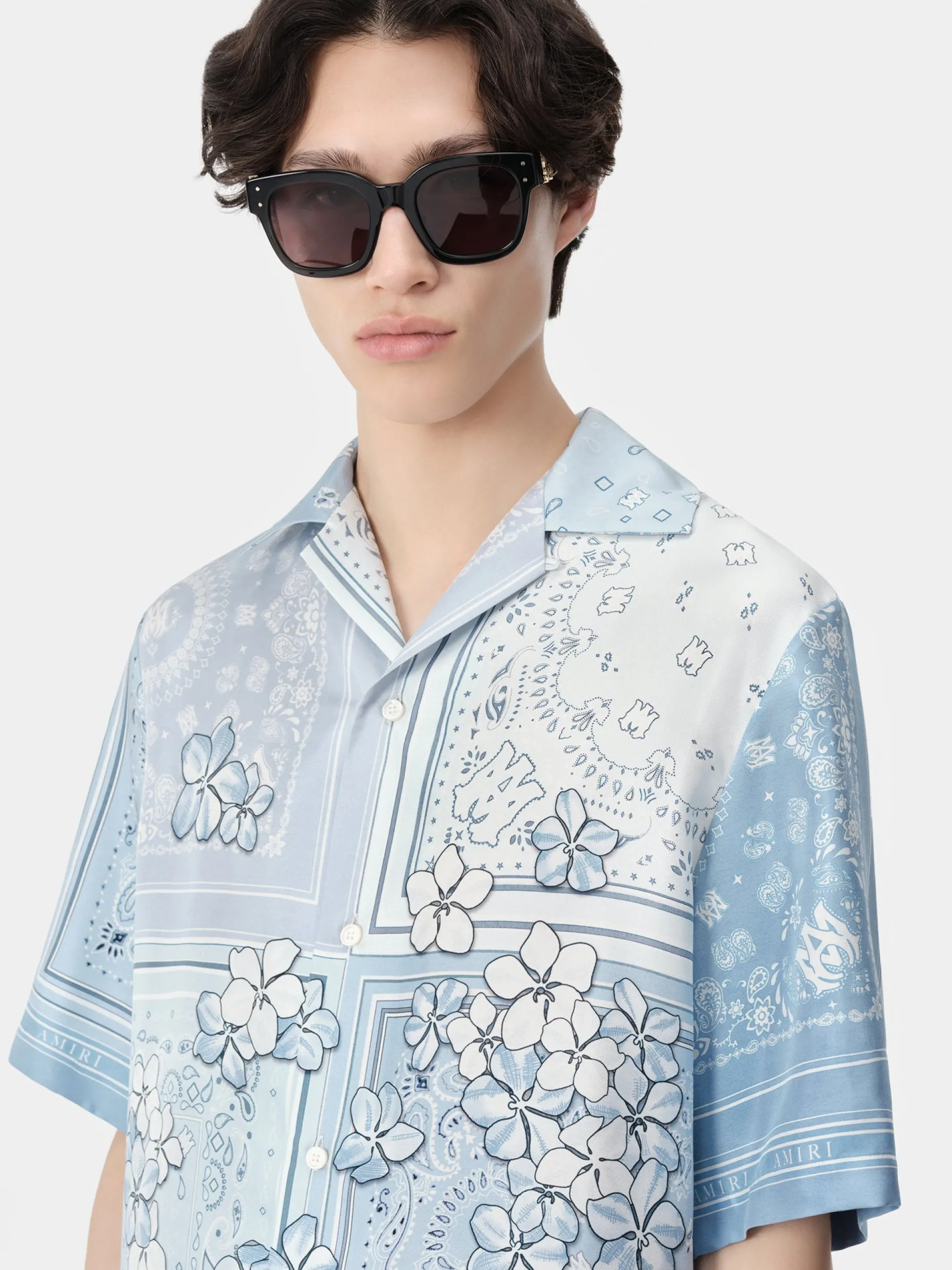 AMIRI Shirts<BANDANA FLORAL BOWLING SHIRT Cerulean