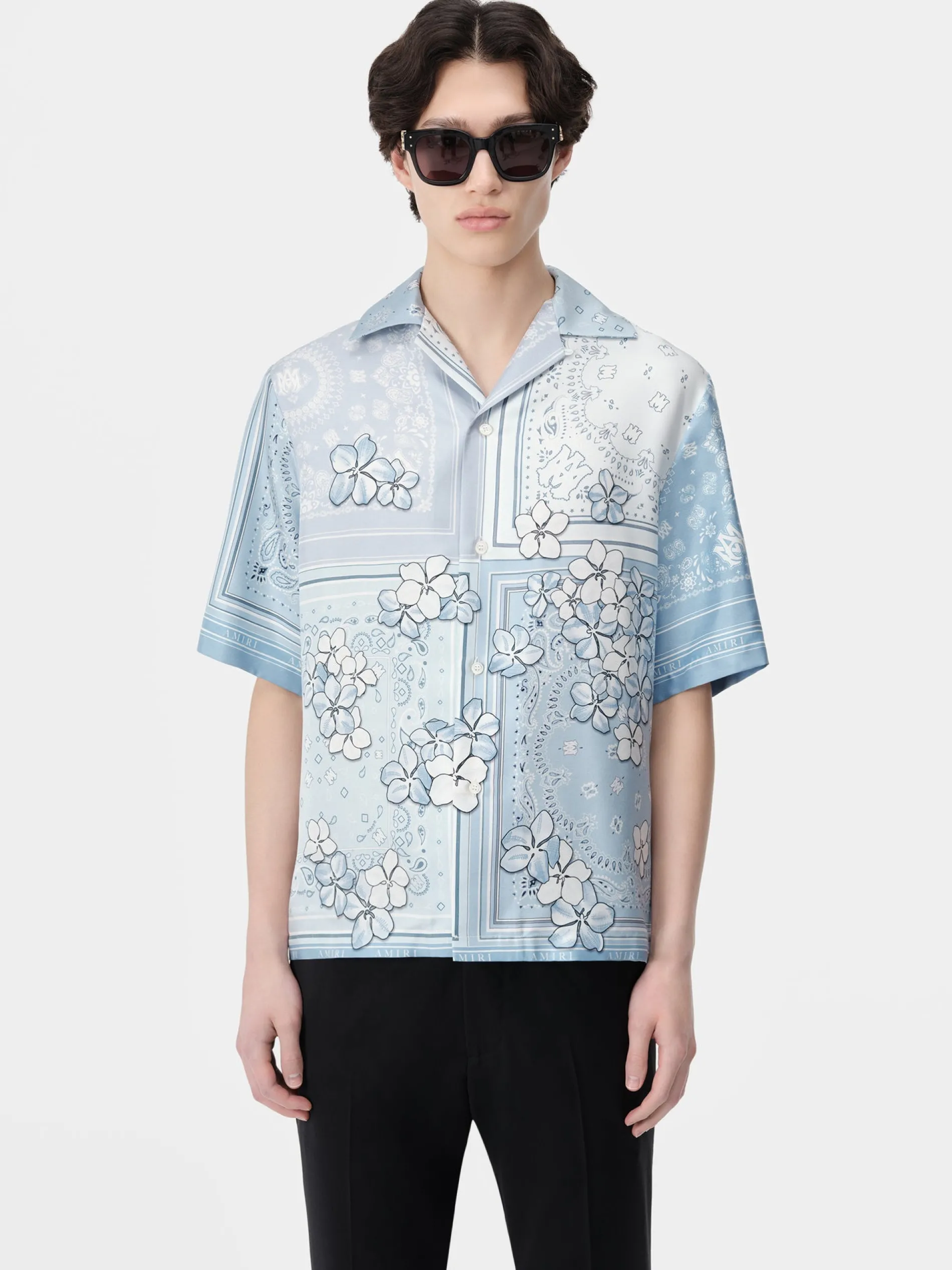 AMIRI Shirts<BANDANA FLORAL BOWLING SHIRT Cerulean