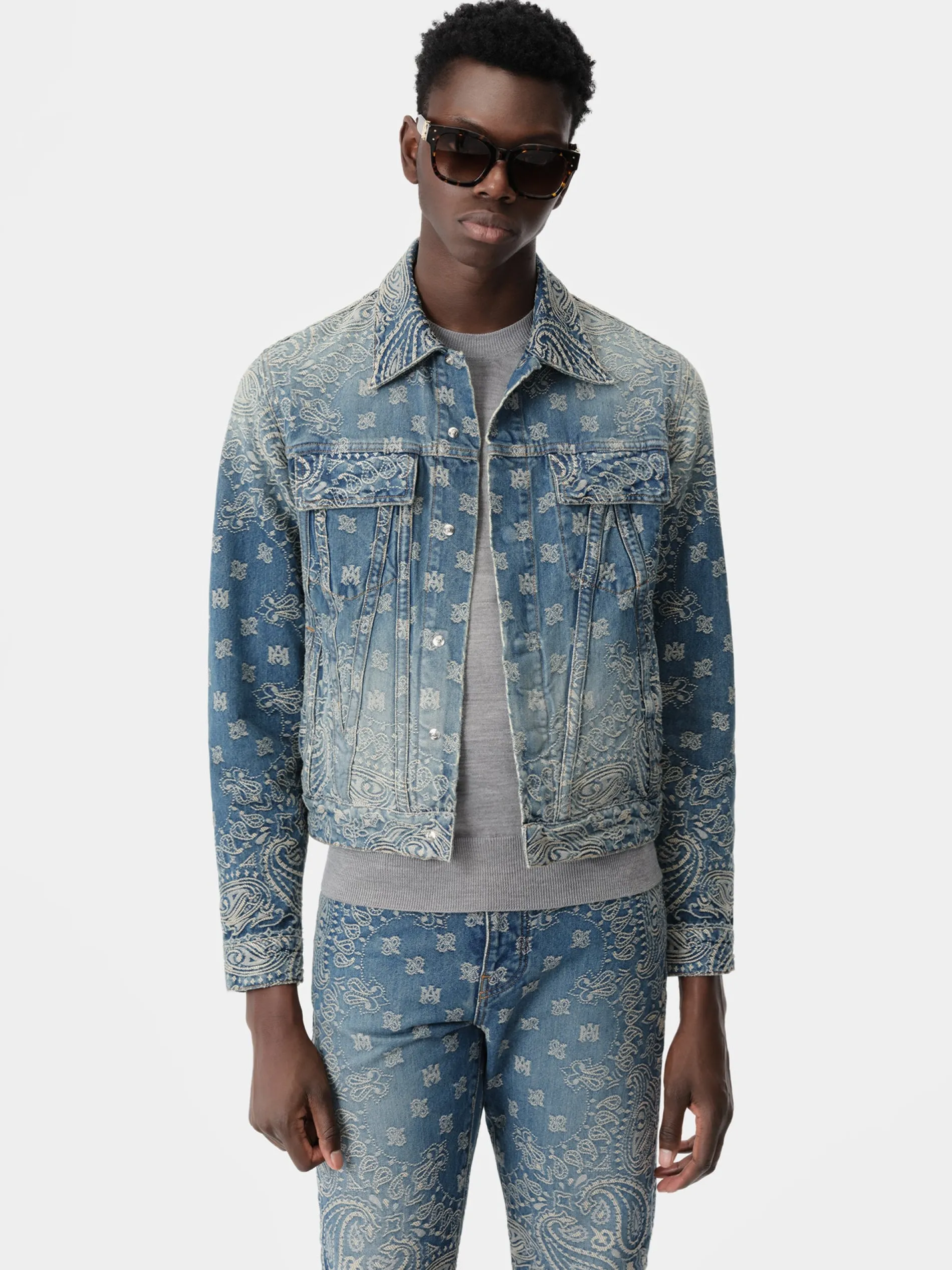 AMIRI Denim<BANDANA JACQUARD MA TRUCKER JACKET Dark Indigo