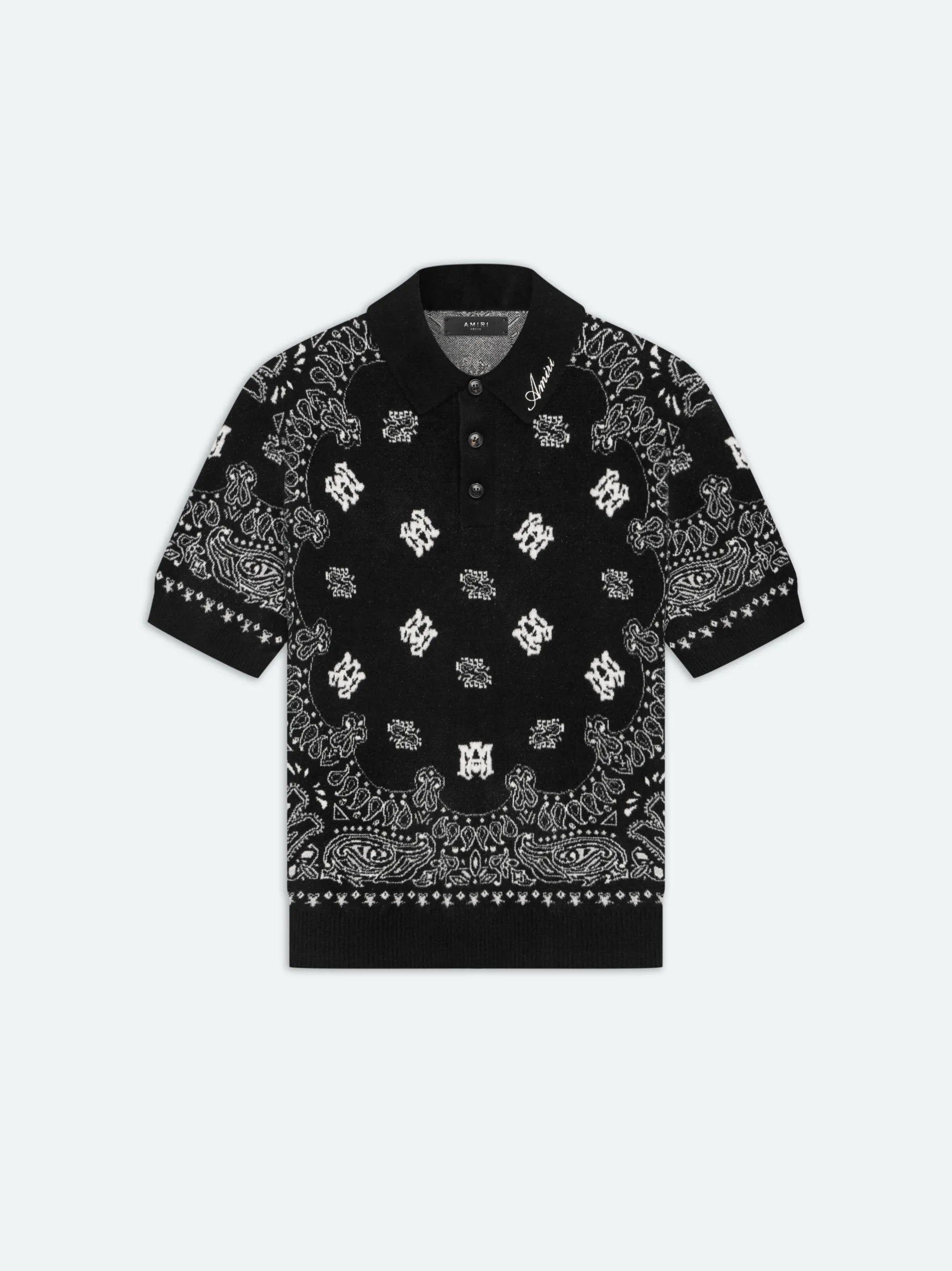 AMIRI Knitwear|Shirts<BANDANA SHORT SLEEVE POLO BLACK