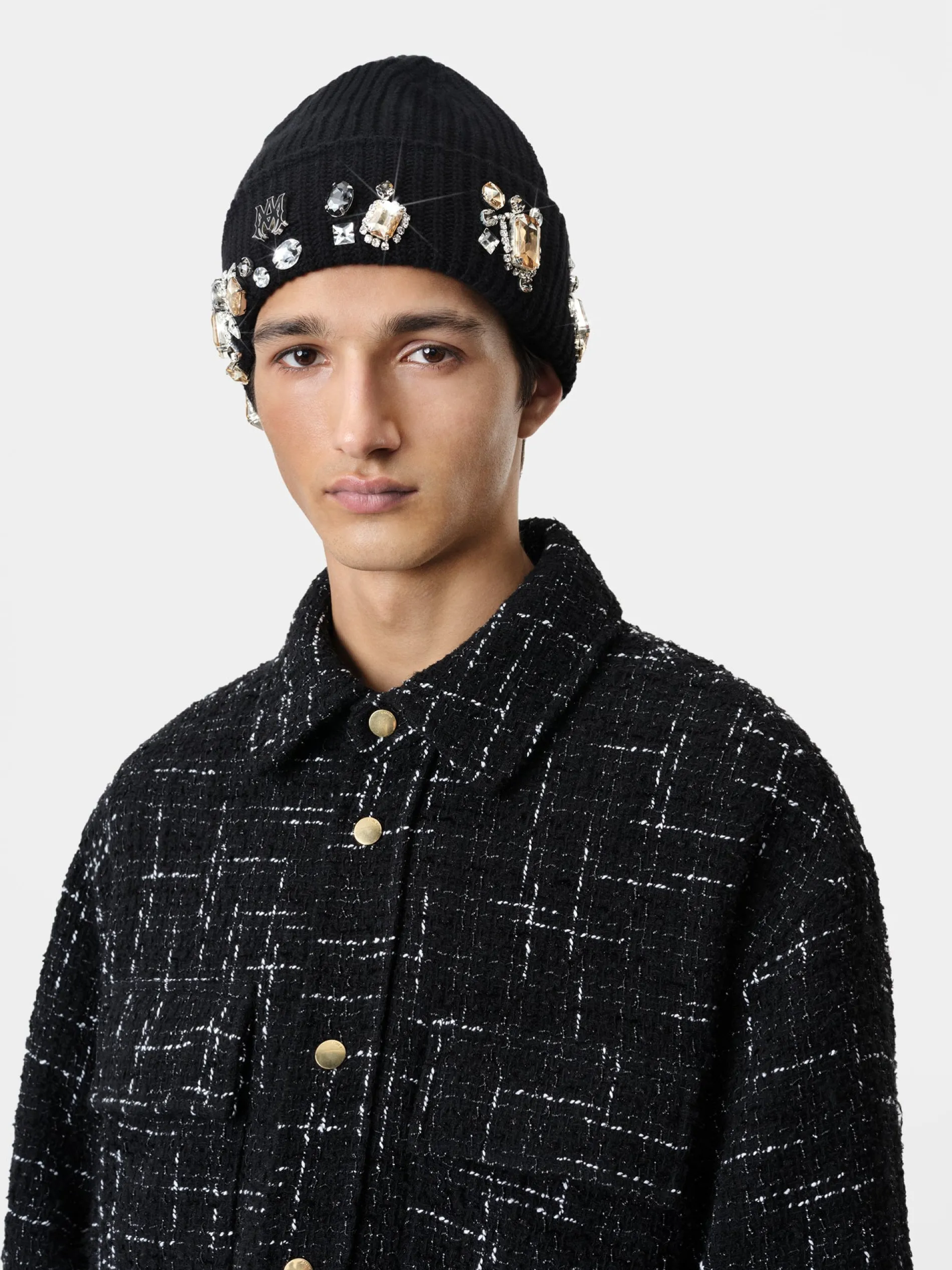 AMIRI Hats|Hats<CHUNKY CRYSTAL BEANIE BLACK