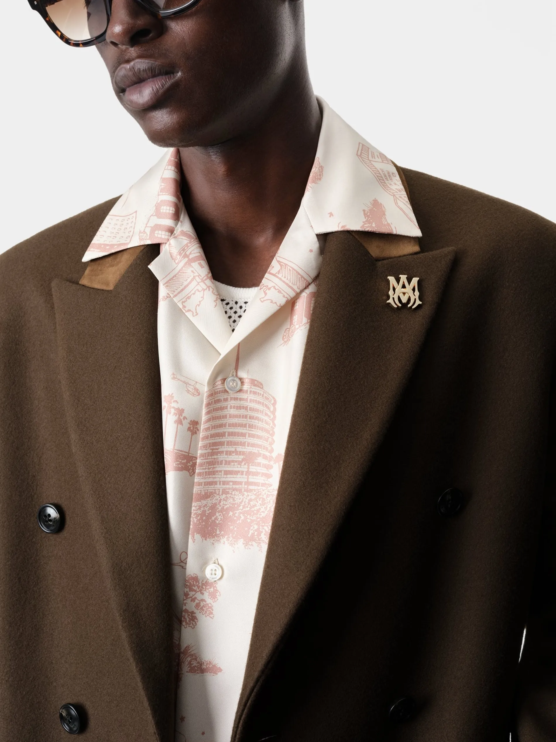 AMIRI Outerwear<DOUBLE-BREASTED OVERCOAT DARK BROWN