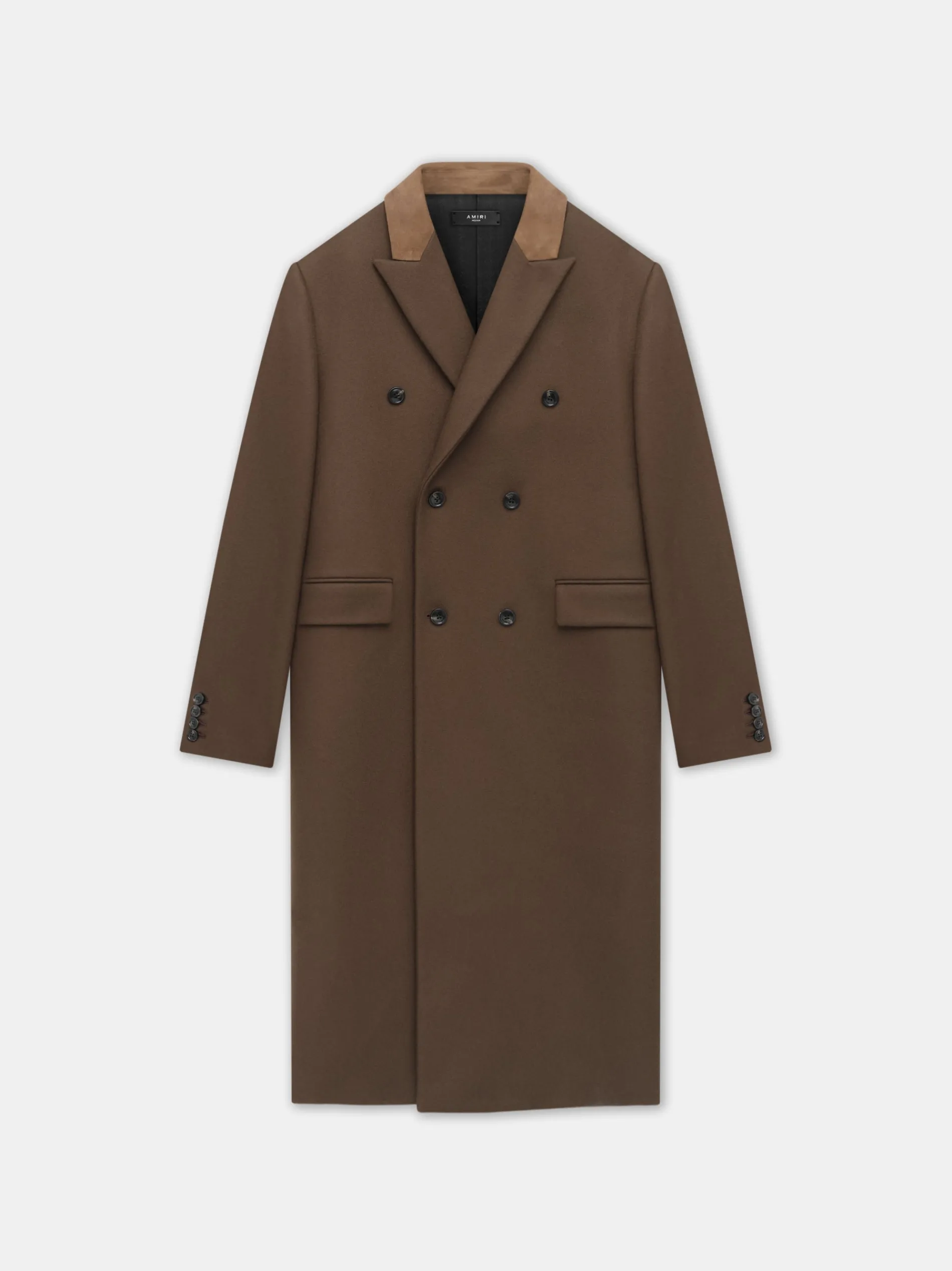 AMIRI Outerwear<DOUBLE-BREASTED OVERCOAT DARK BROWN