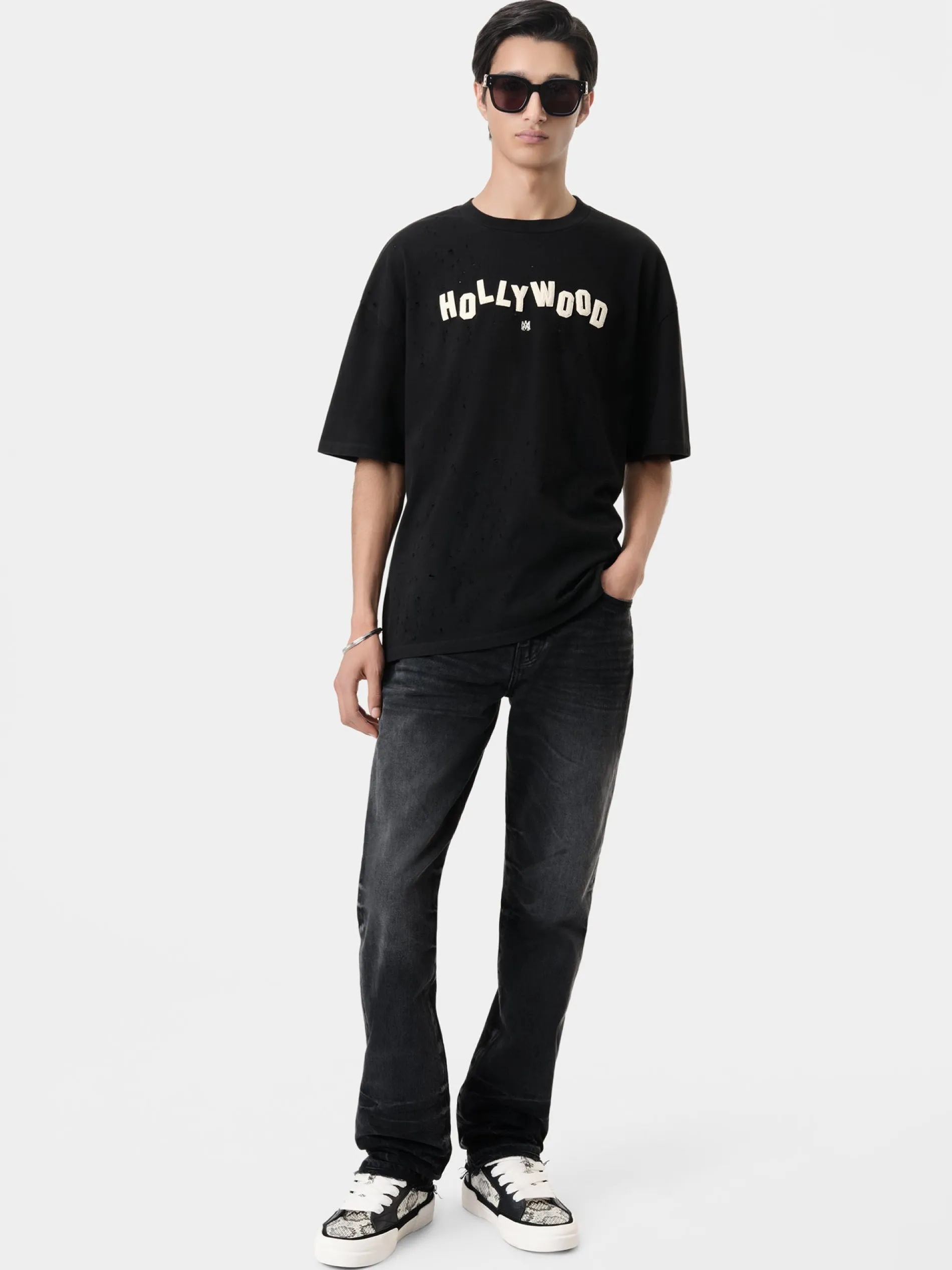 AMIRI Tees<HOLLYWOOD SHOTGUN OVERSIZED TEE BLACK
