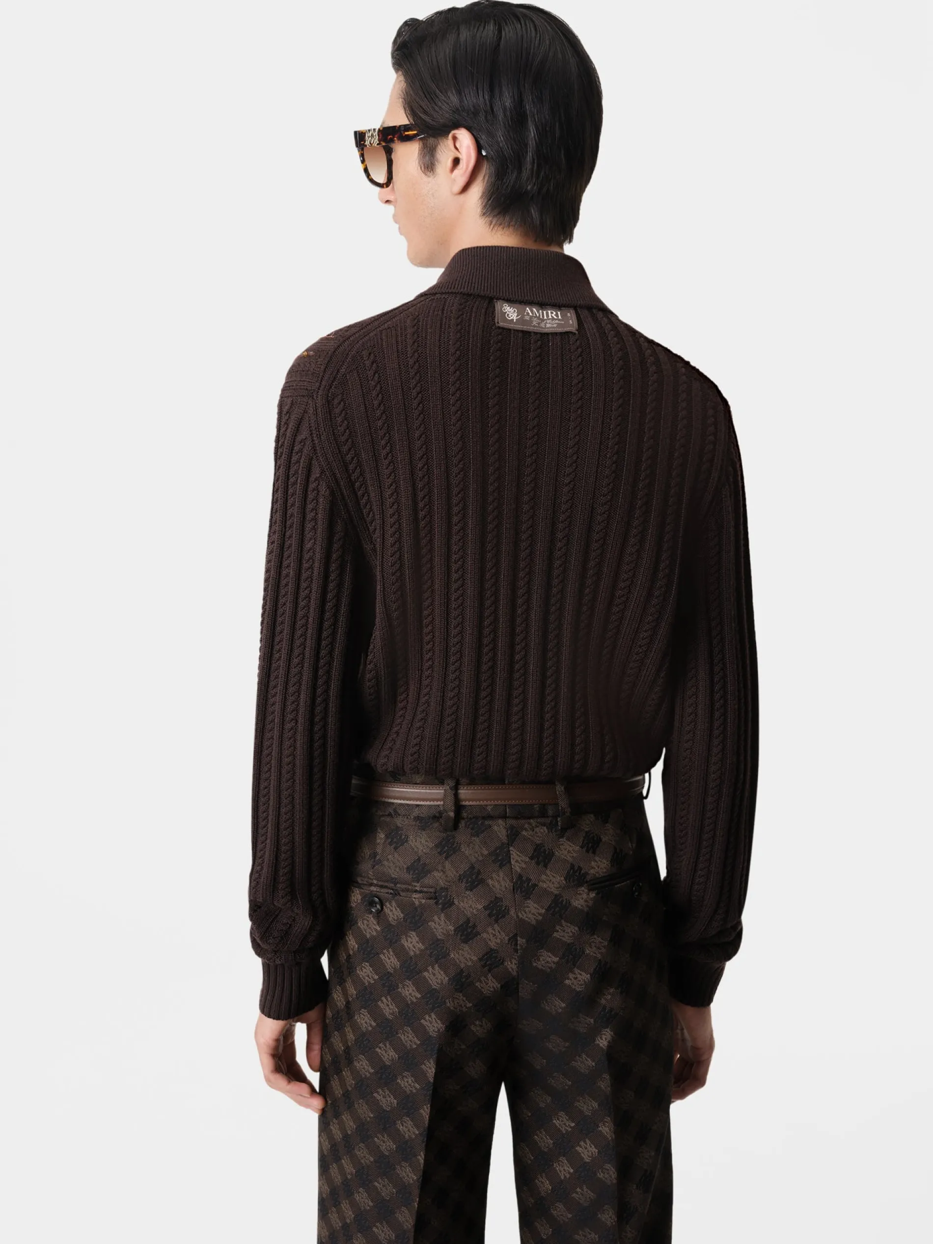 AMIRI Knitwear<LONG SLEEVE POLO DARK BROWN