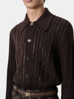 AMIRI Knitwear<LONG SLEEVE POLO DARK BROWN