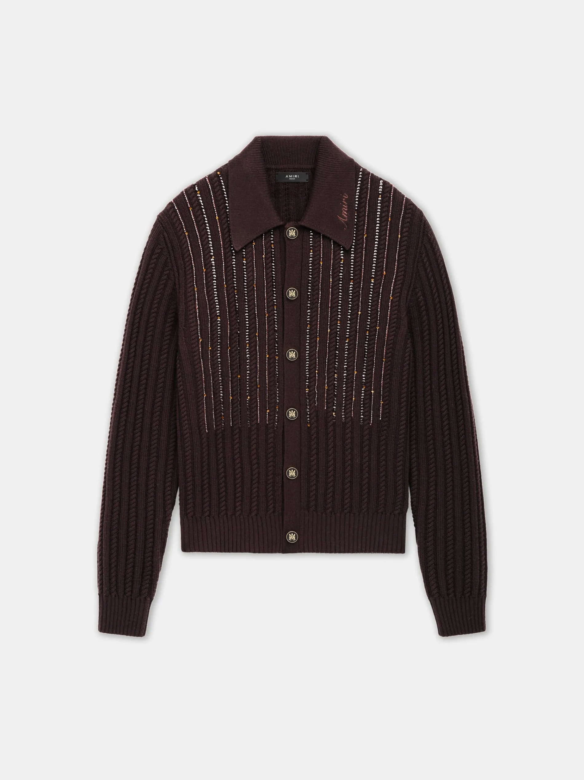 AMIRI Knitwear<LONG SLEEVE POLO DARK BROWN