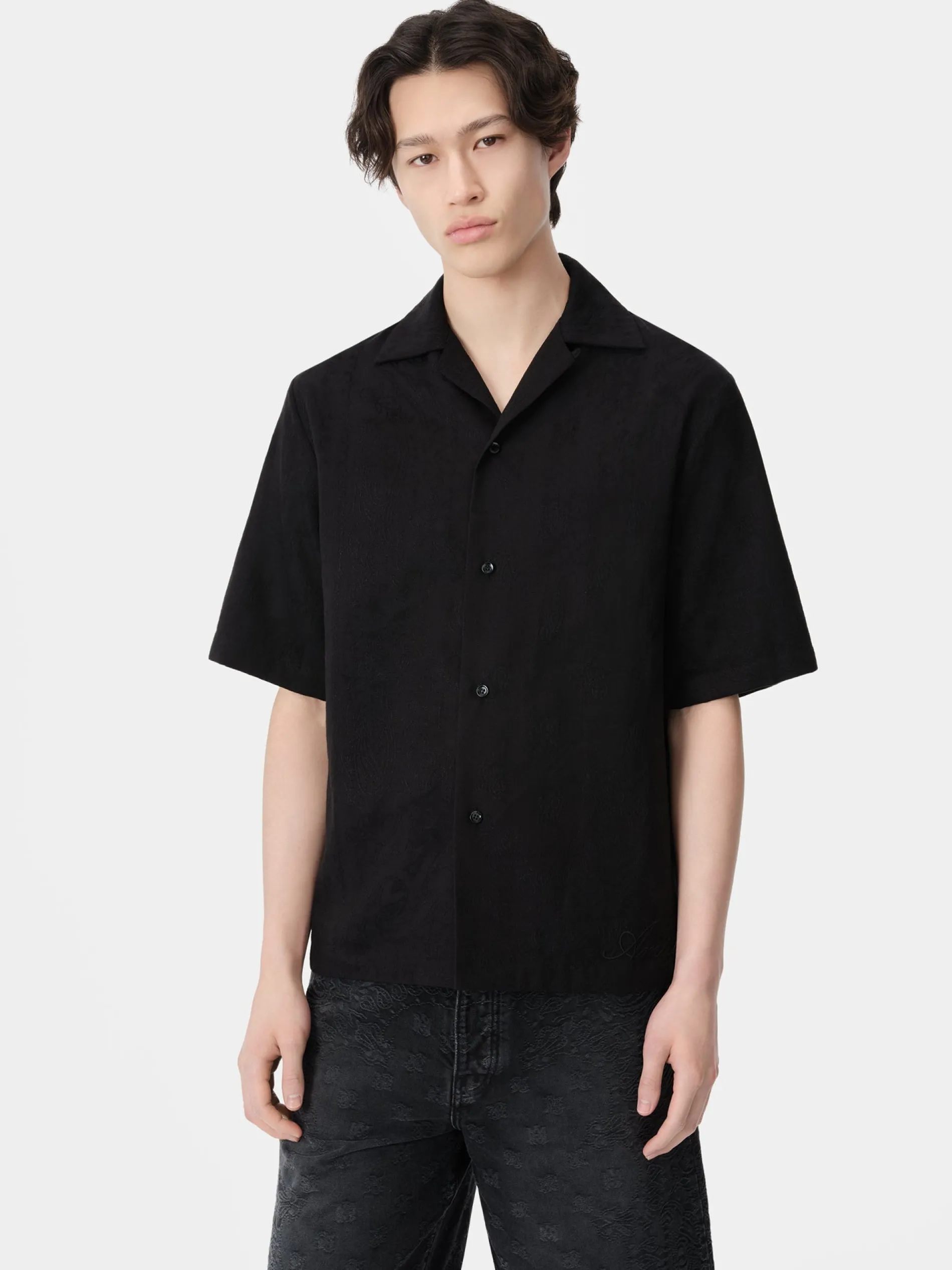 AMIRI Shirts<MA BANDANA LINEN CAMP SHIRT BLACK