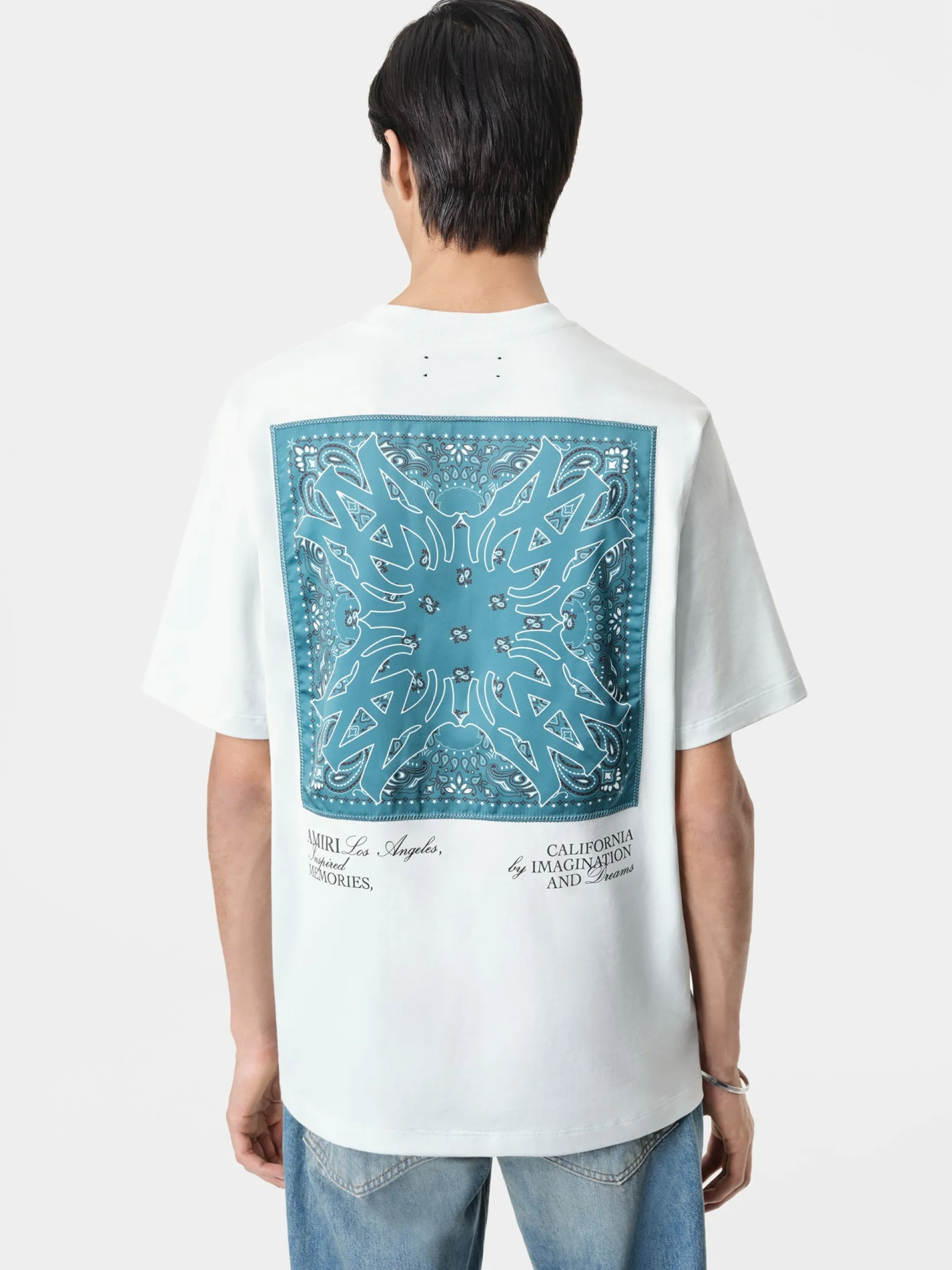 AMIRI Tees<MA BANDANA SILK APPLIQUE TEE ICE