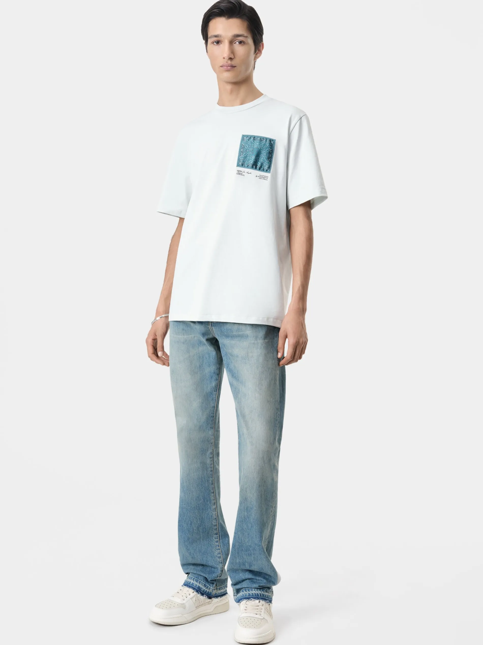 AMIRI Tees<MA BANDANA SILK APPLIQUE TEE ICE