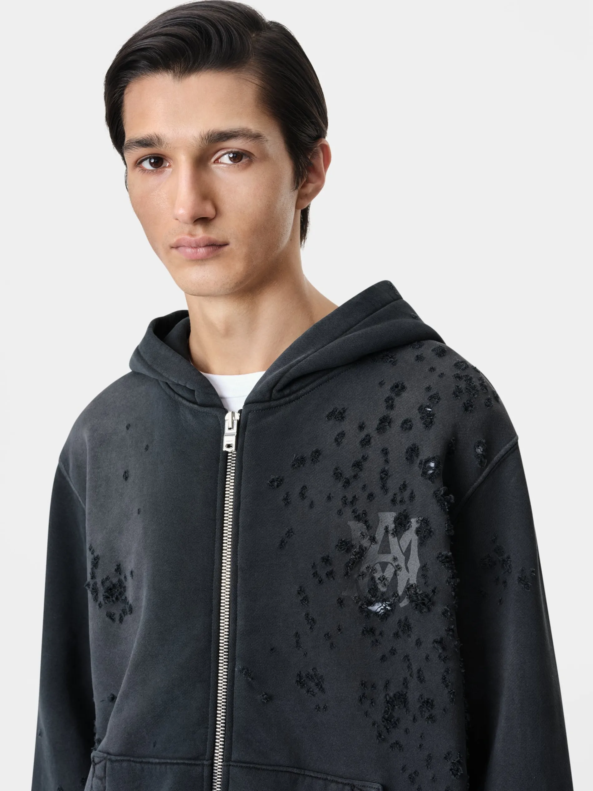 AMIRI Sweatshirts<MA LOGO SHOTGUN ZIP HOODIE FADED BLACK