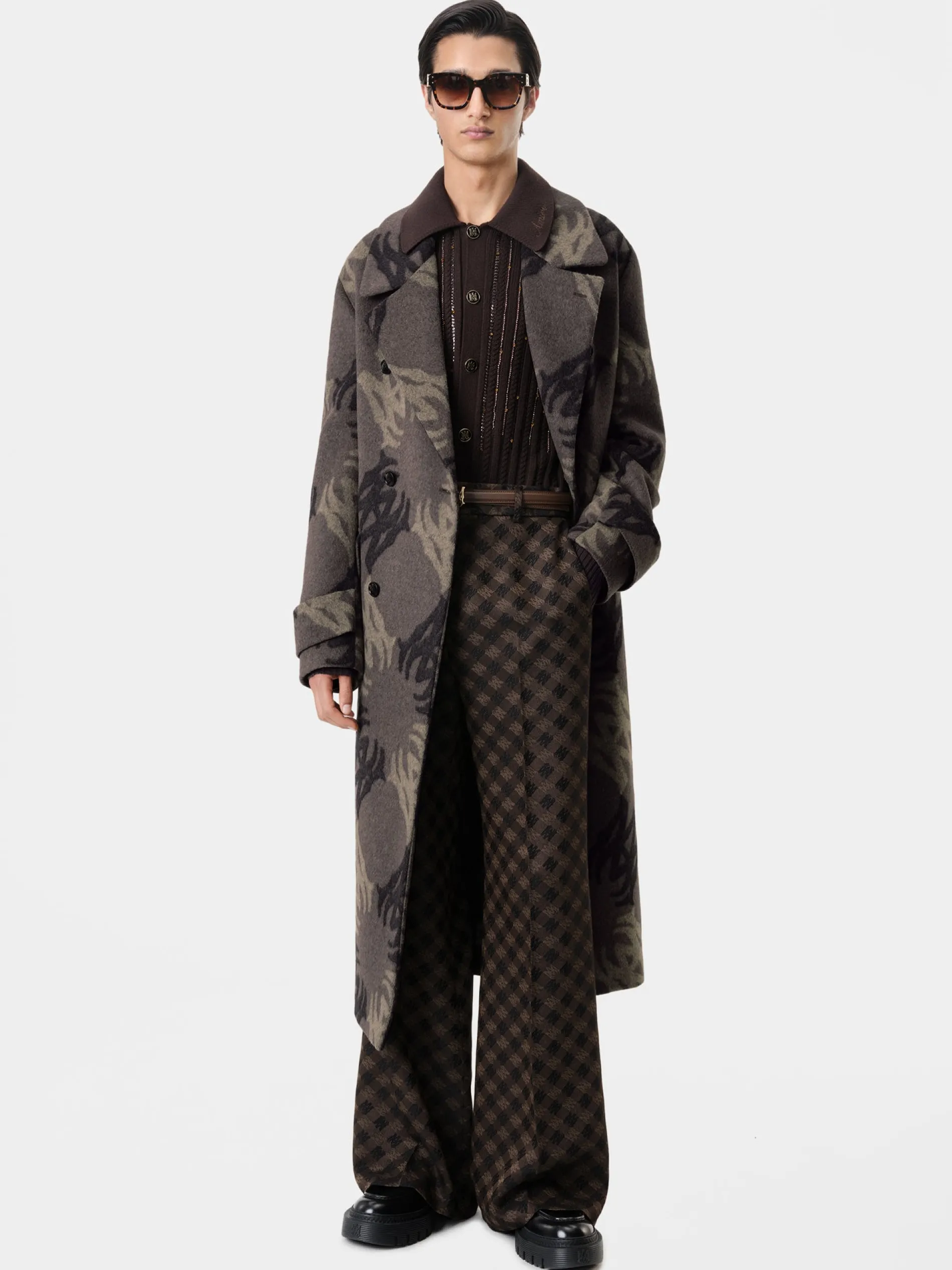 AMIRI Outerwear<MA QUAD BRUSHED DOUBLE-BREASTED OVERCOAT DARK BROWN