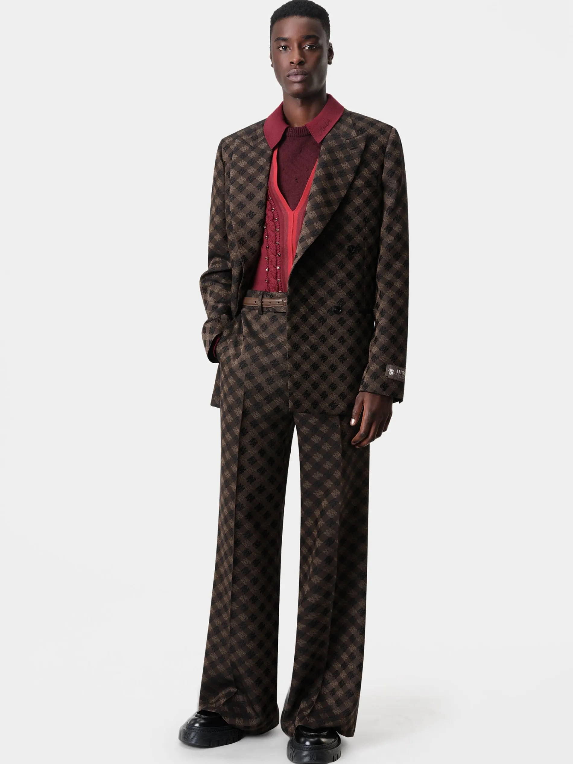 AMIRI Outerwear<MA QUAD DOUBLE-BREASTED BLAZER DARK BROWN