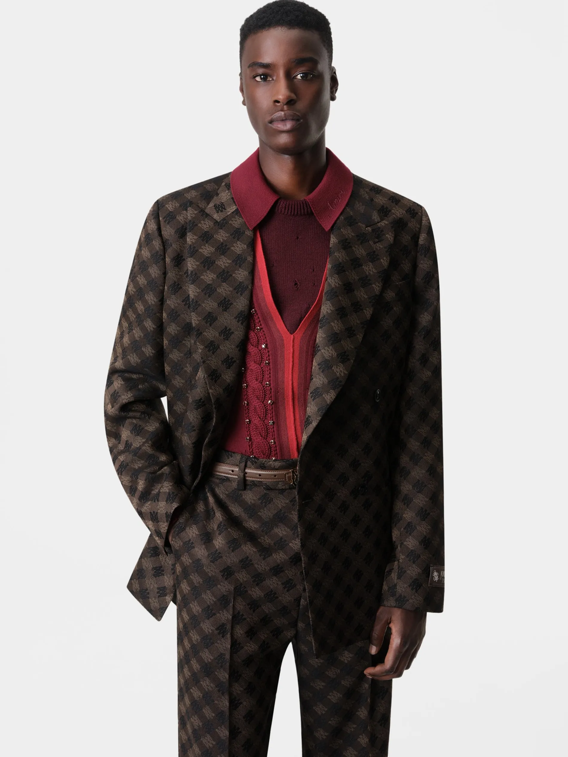 AMIRI Outerwear<MA QUAD DOUBLE-BREASTED BLAZER DARK BROWN