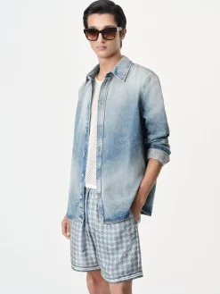 AMIRI Shirts|Denim<MA QUAD INTERIOR LONG SLEEVE SHIRT Antique Indigo