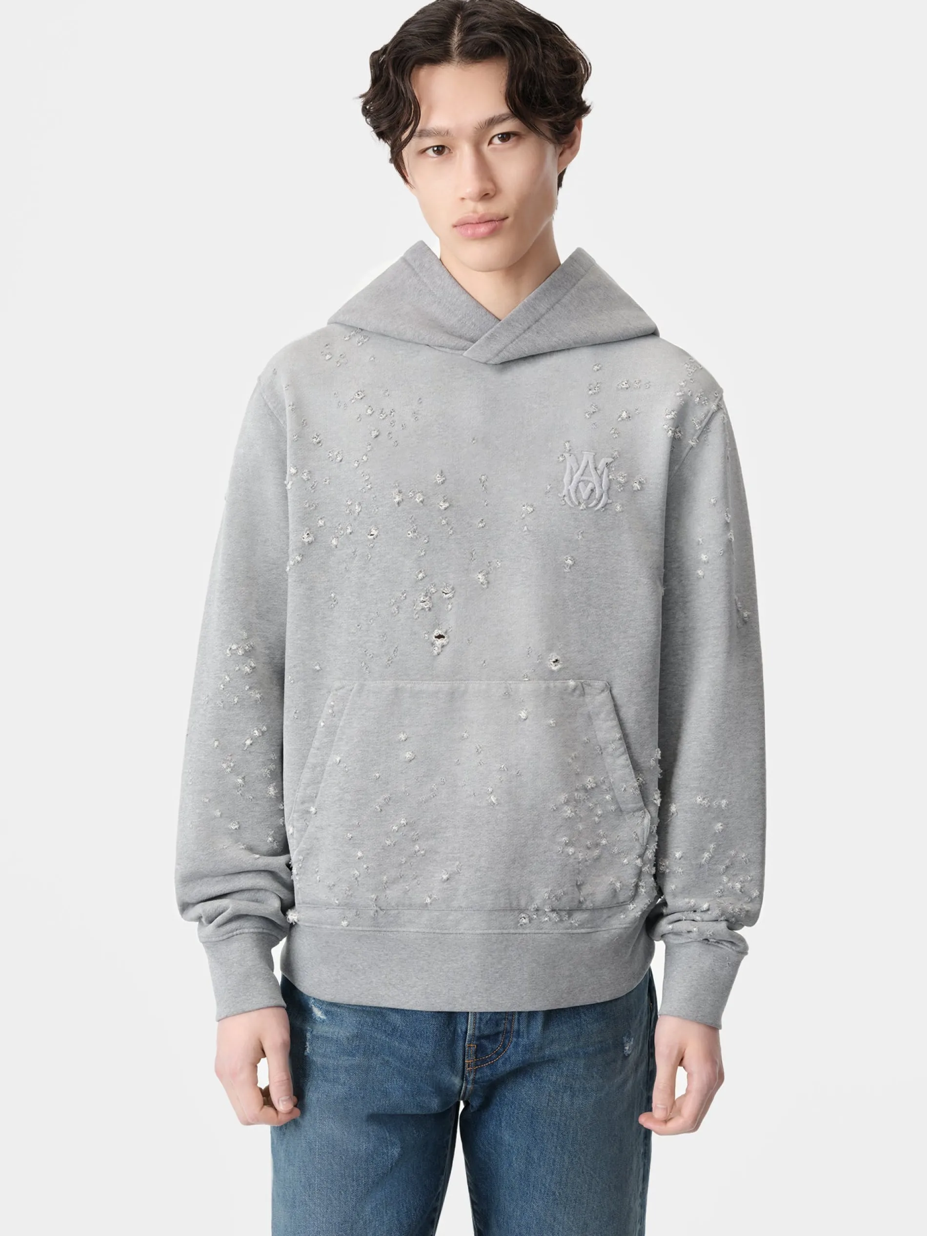 AMIRI Sweatshirts<MA SHOTGUN EMBROIDERED HOODIE Grey