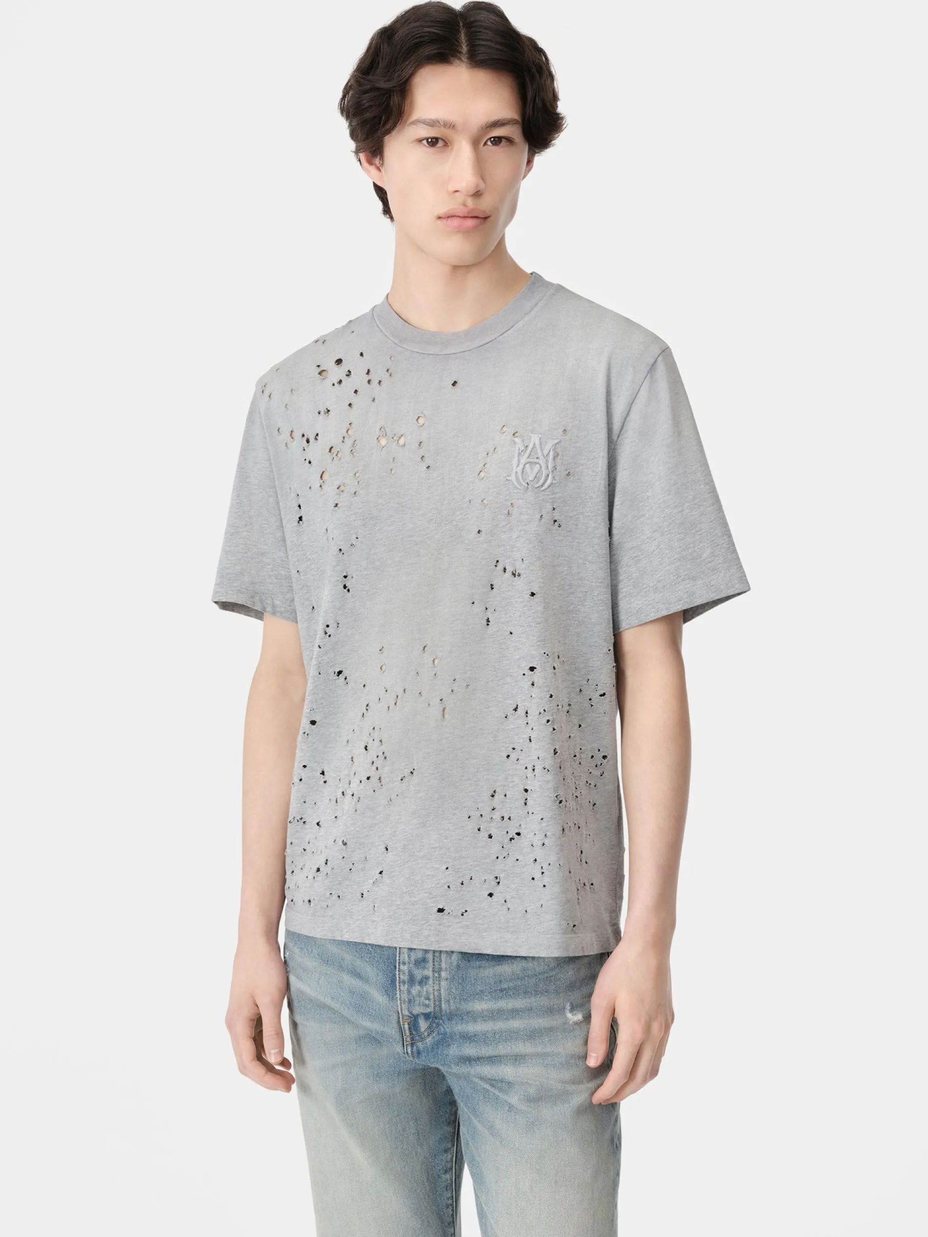 AMIRI Tees<MA SHOTGUN EMBROIDERED TEE Grey
