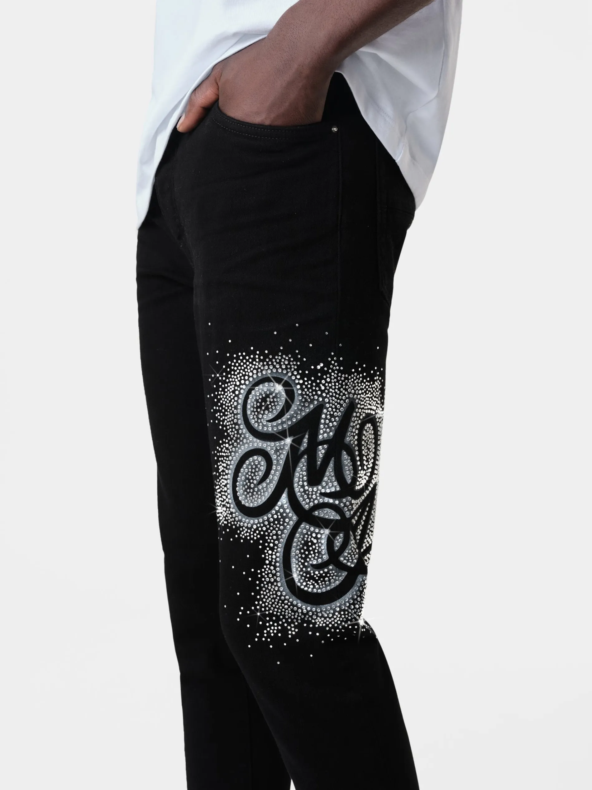 AMIRI Denim<MA SWIRL CRYSTAL SKINNY JEAN BLACK OD