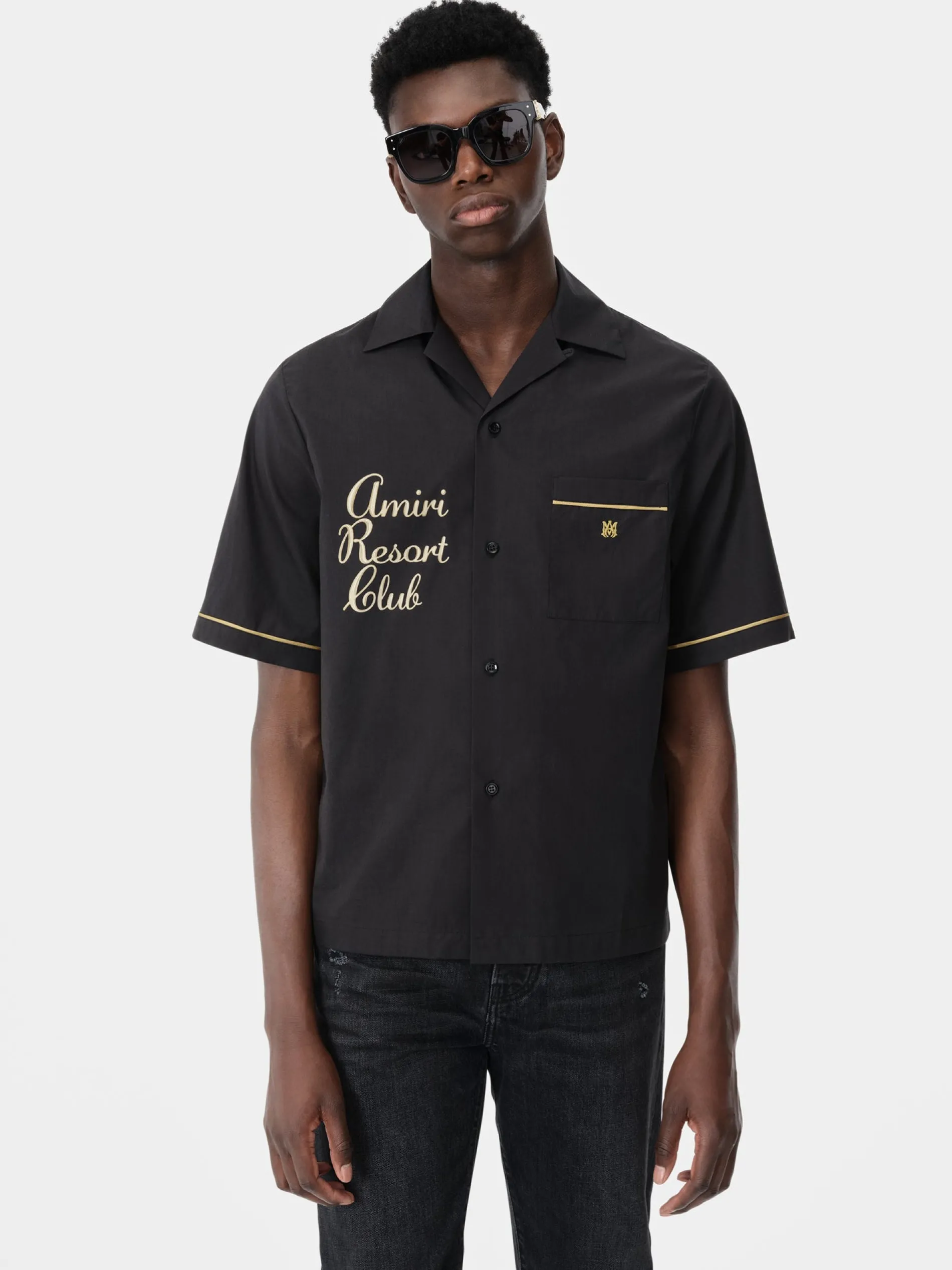 AMIRI Shirts<RESORT CLUB EMBROIDERED SHIRT BLACK