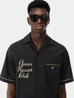 AMIRI Shirts<RESORT CLUB EMBROIDERED SHIRT BLACK