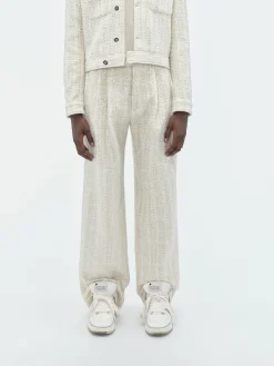 AMIRI Pants<SEQUIN BOUCLE DOUBLE PLEATED PANT Alabaster